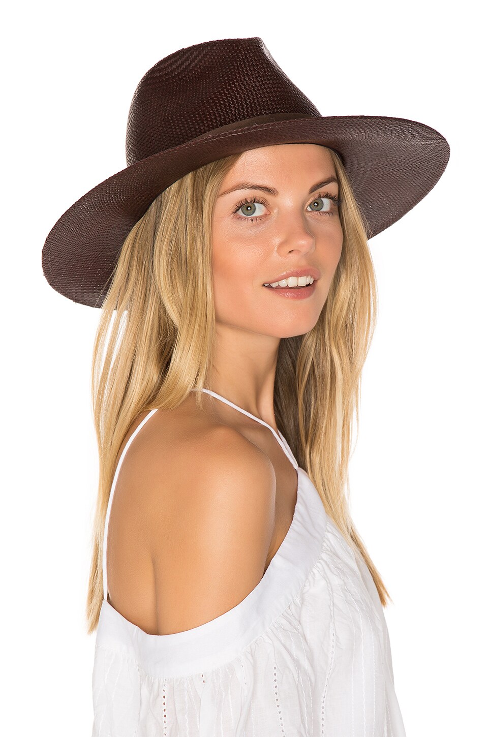 Janessa Leone Mallary Short Brimmed Panama in Chestnut