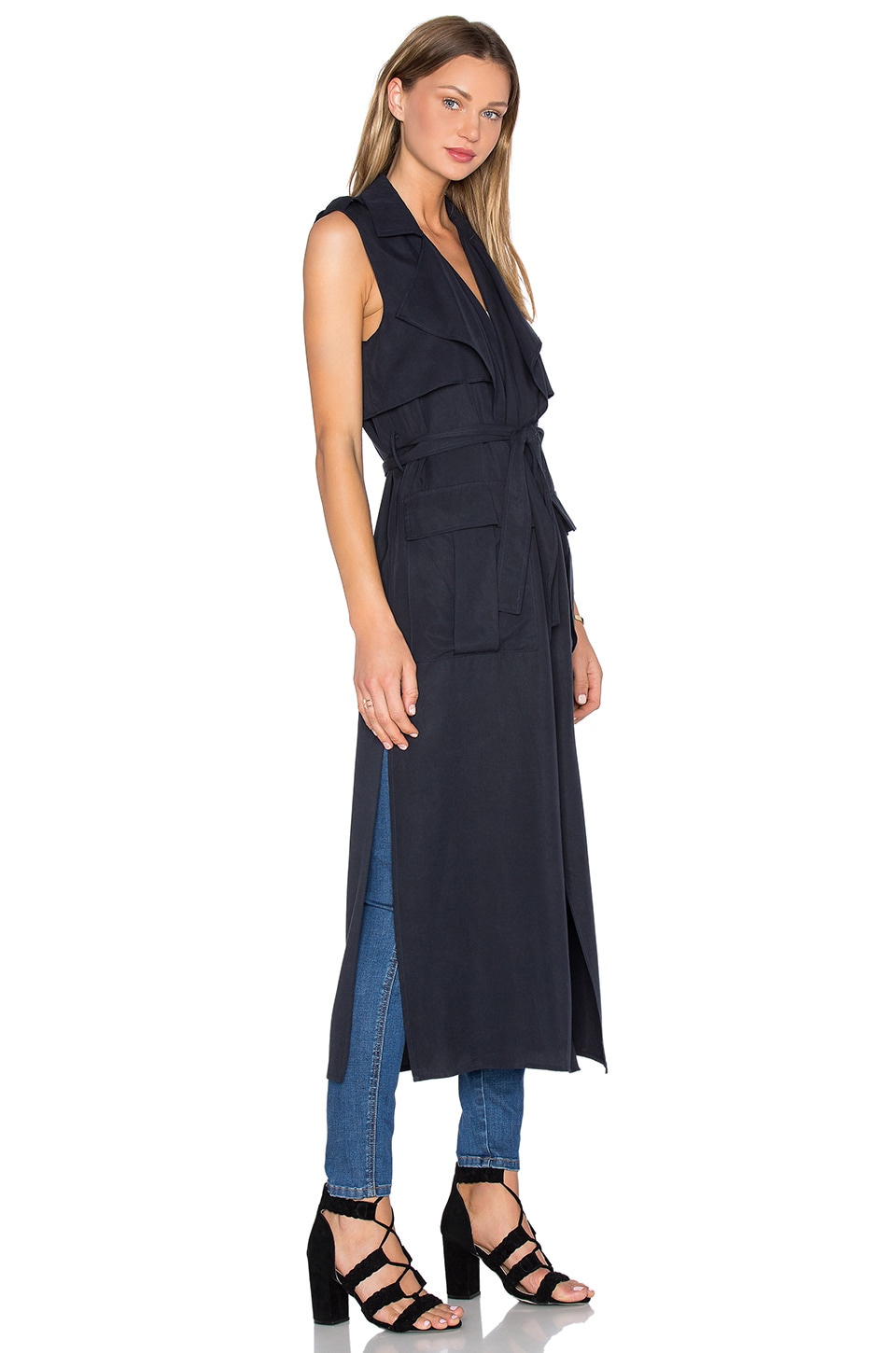 J.O.A. Trench Vest in Navy REVOLVE