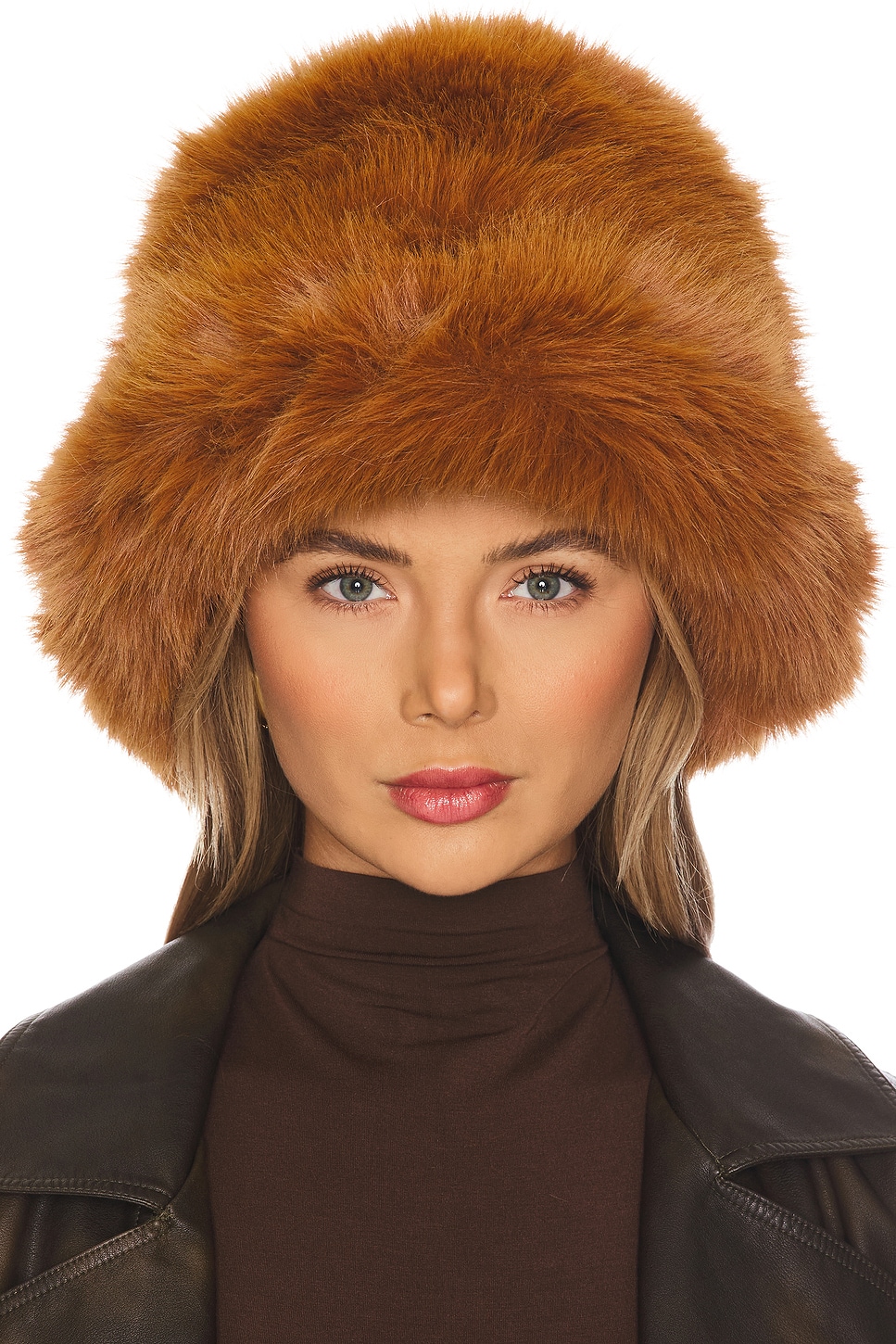 jocelyn Oversized Faux Fur Bucket Hat in Chestnut | REVOLVE