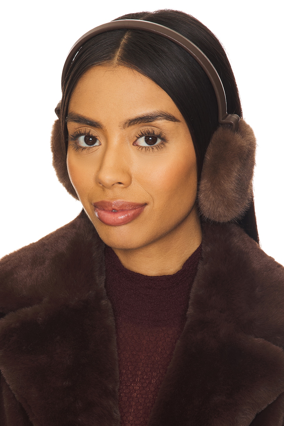 jocelyn Faux Mink & Leather Earmuffs in Chestnut | REVOLVE