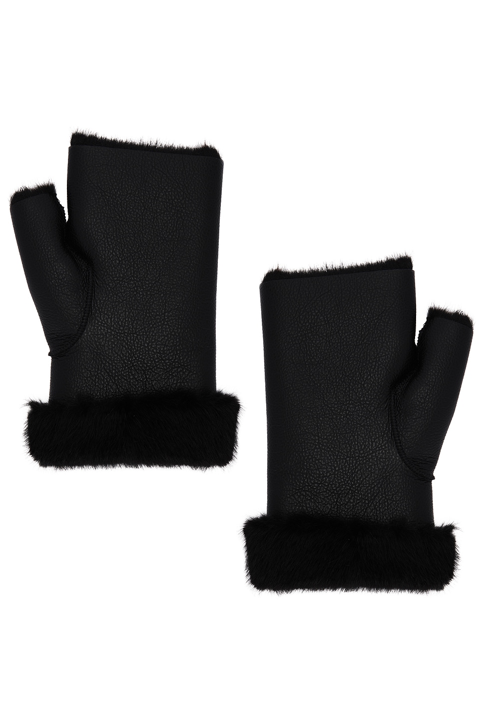 Faux Mink & Leather Fingerless Mittens