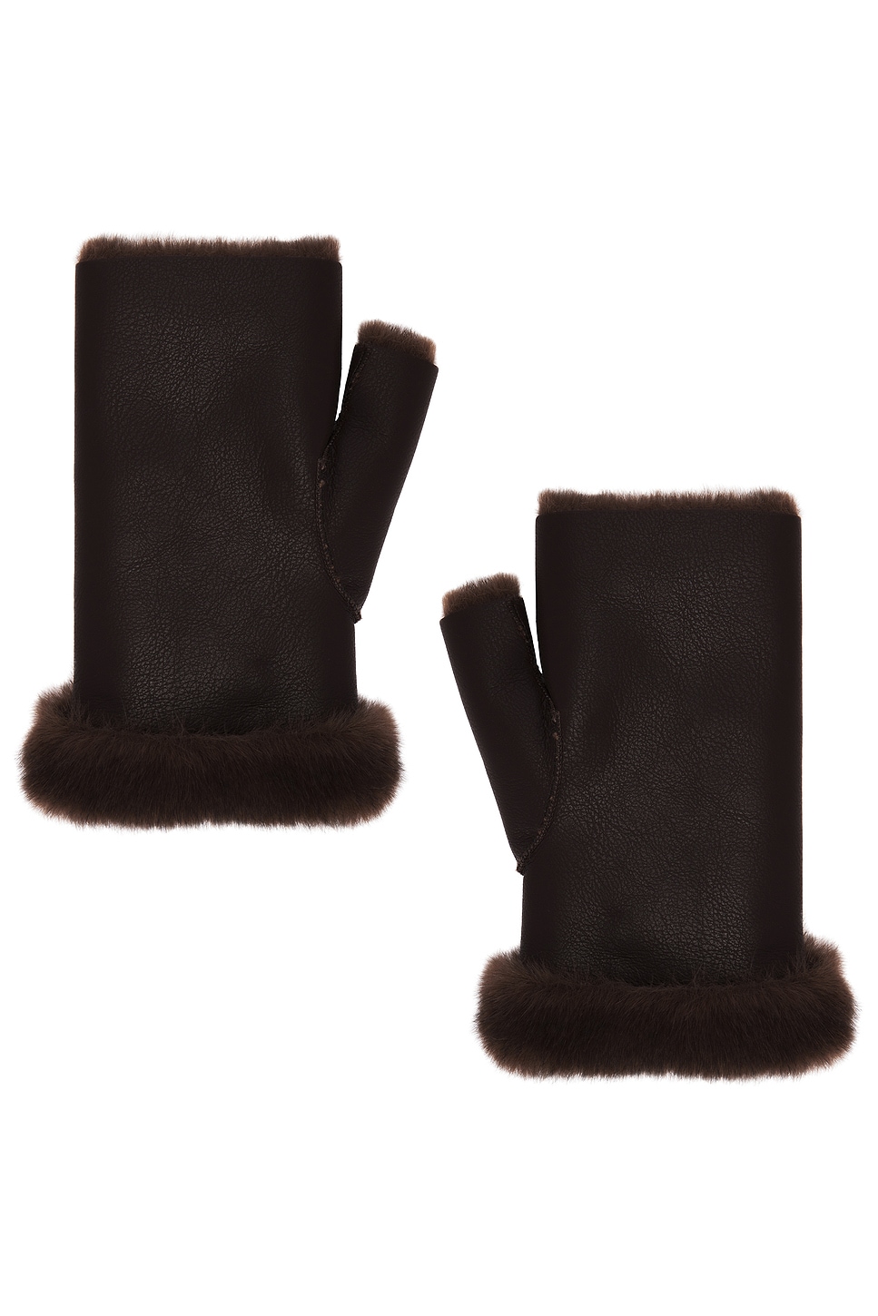 Faux Mink & Leather Fingerless Mittens - Thumbnail 1