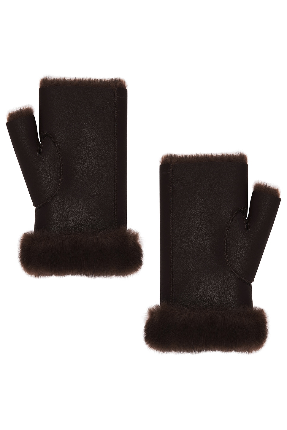 Faux Mink & Leather Fingerless Mittens - Thumbnail 2