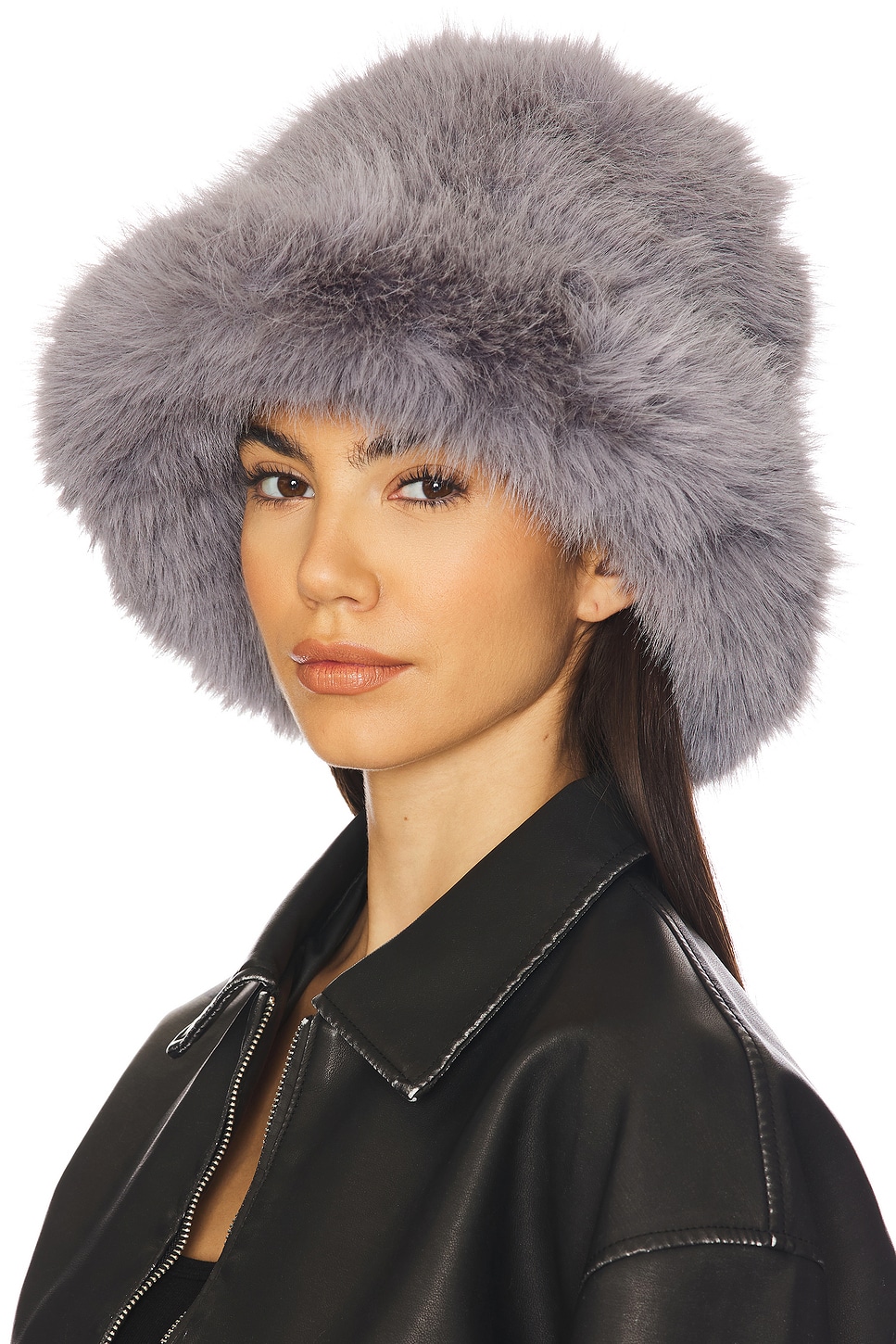 jocelyn OVERSIZED FAUX FUR バケットハット - Light Grey | REVOLVE