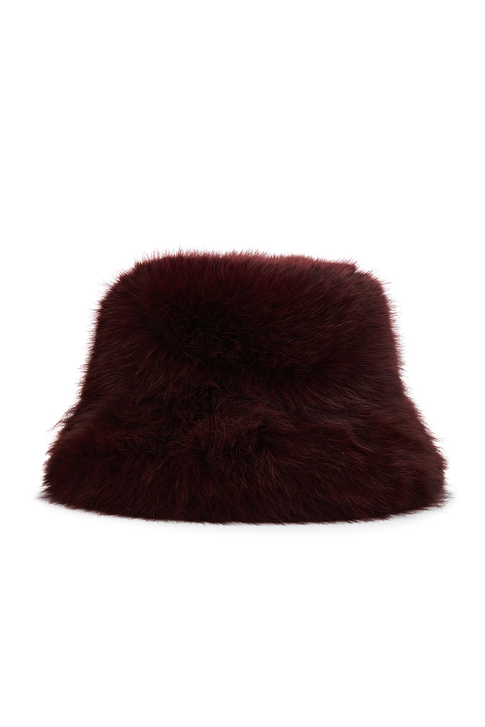 jocelyn Oversized Faux Fur Bucket Hat in Burgundy | REVOLVE display picture 1