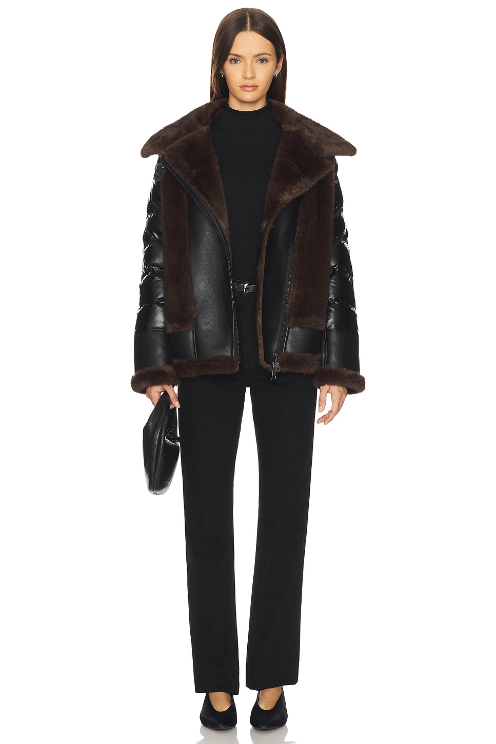 Faux Mink & Leather Moto Jacket
