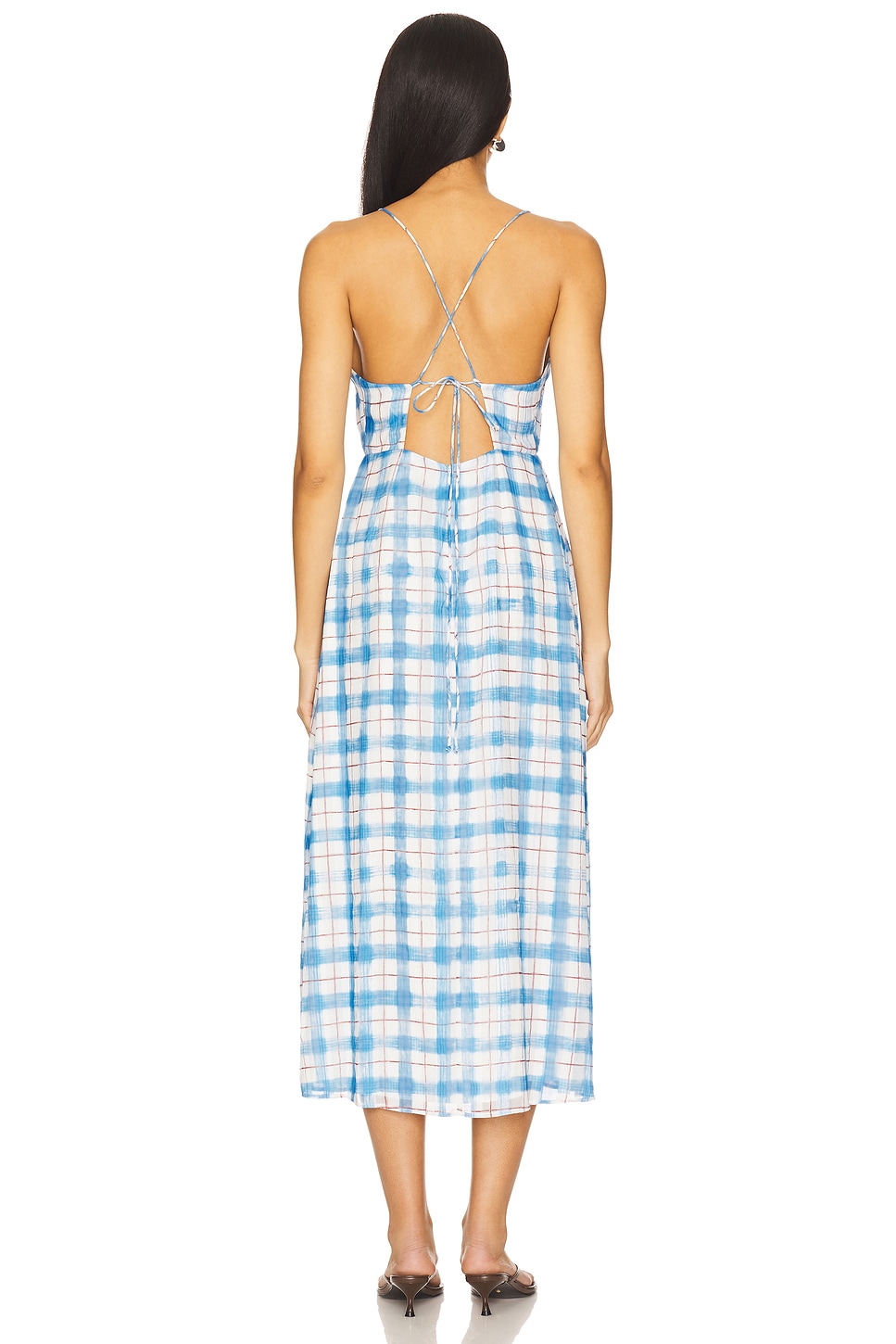 princess polly baby blue dress Navy & White Checkered Midi Dress XL / Black Checked main image 1