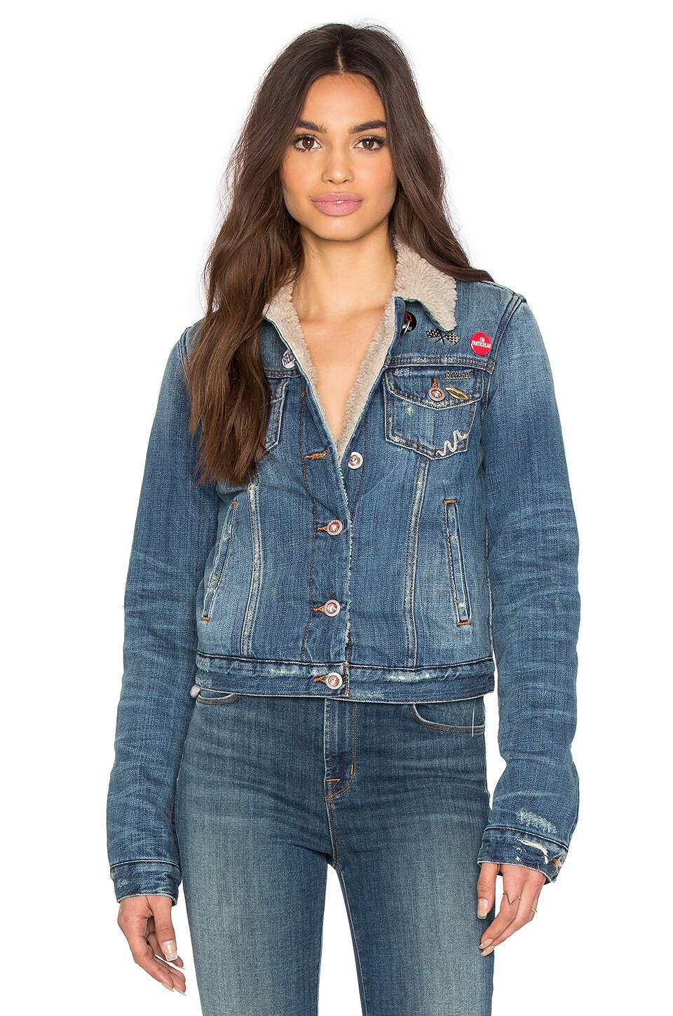 Joe's Jeans Barella Collector's Edition Joey Shearling Crop Jacket in Light Blue Distressed