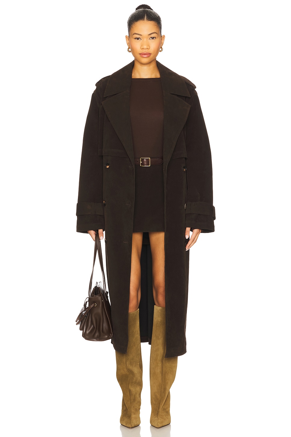 Joe's Jeans Elizabeth Vegan Suede Trench Coat in Dark Chocolate