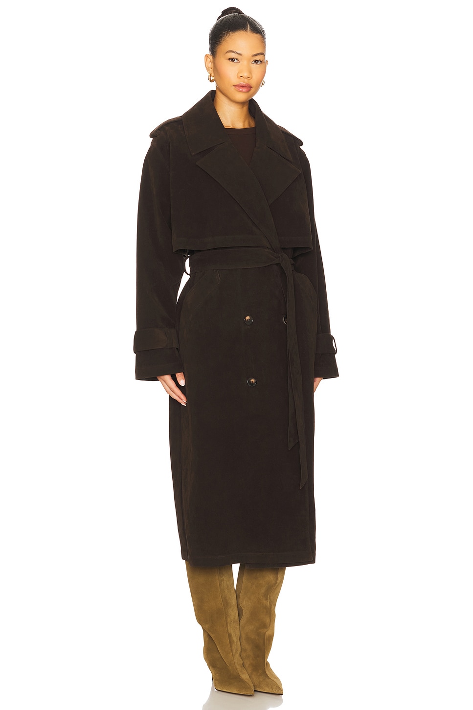 週末セール！　【eL】Suede Single Coat　ブラック セール】【eL】Suede Single Coat/580106（ステンカラーコート）｜eL