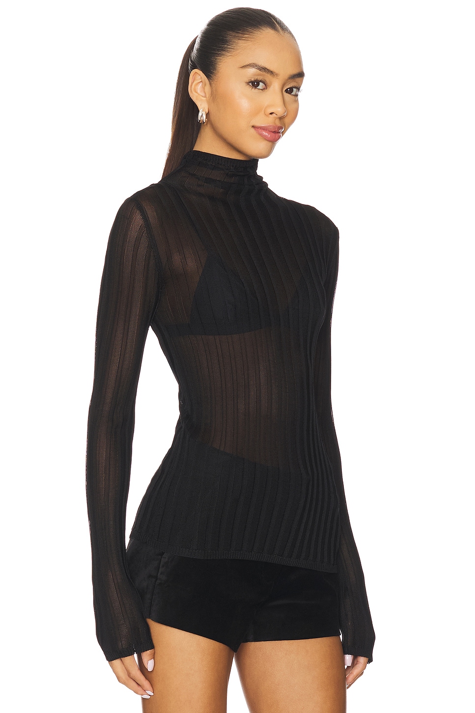 The Lana Ribbed Turtleneck Top - thumbnail 3