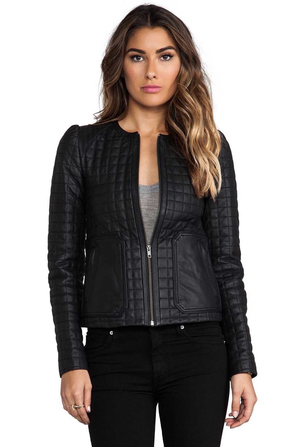 Joie Quilted Alessia Leather Yetta Jacket In Caviar Revolve