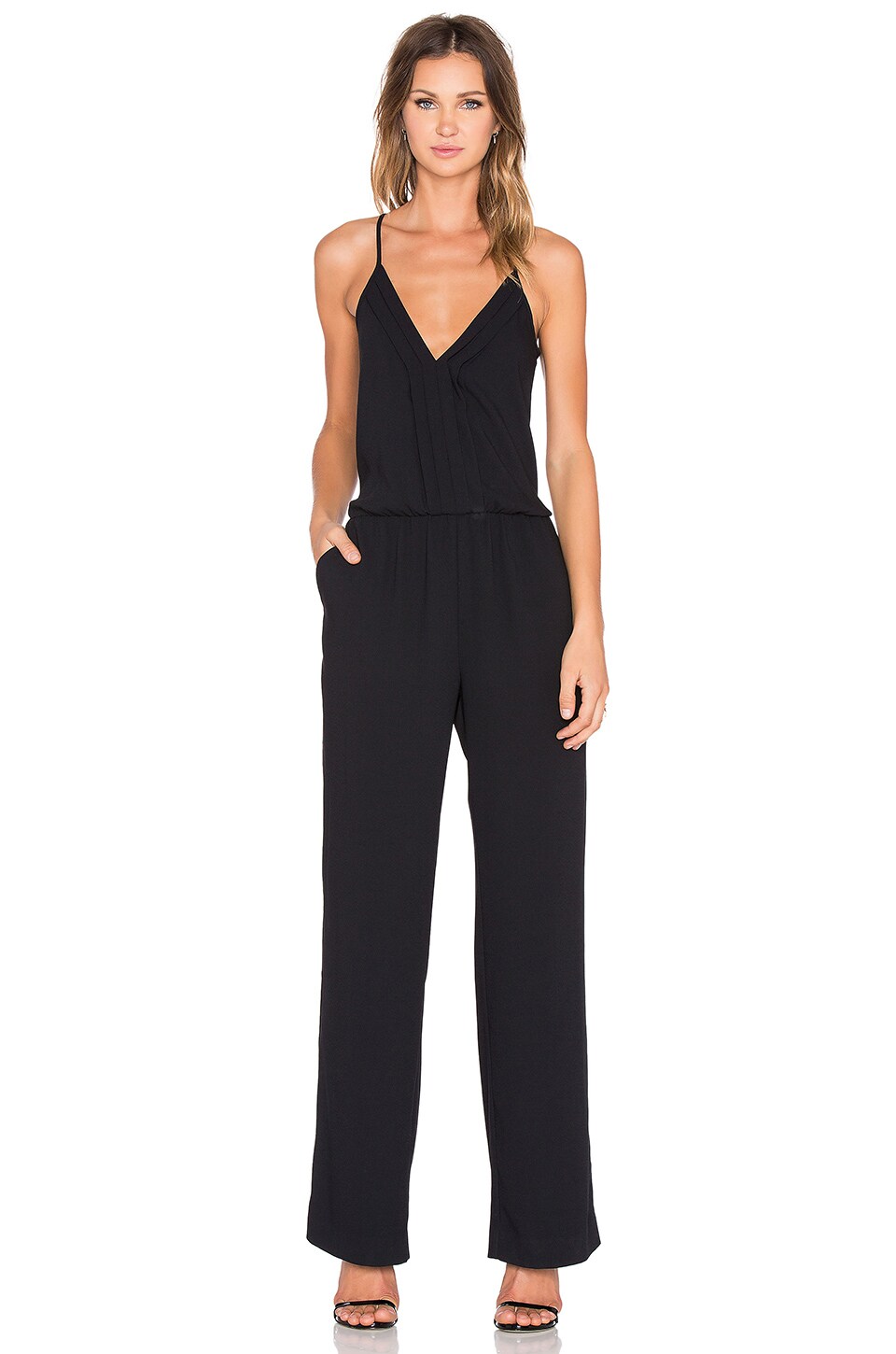 Joie Beata Satin Back Jumpsuit in Caviar | REVOLVE