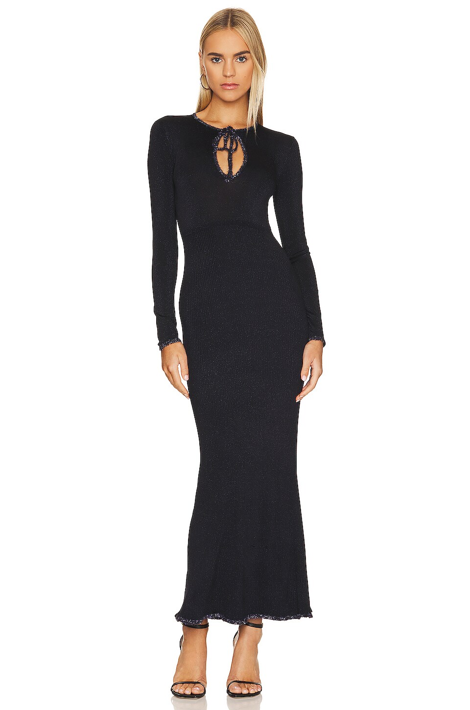 JoosTricot Midi Tie Dress in Navy & Black Tinsel REVOLVE