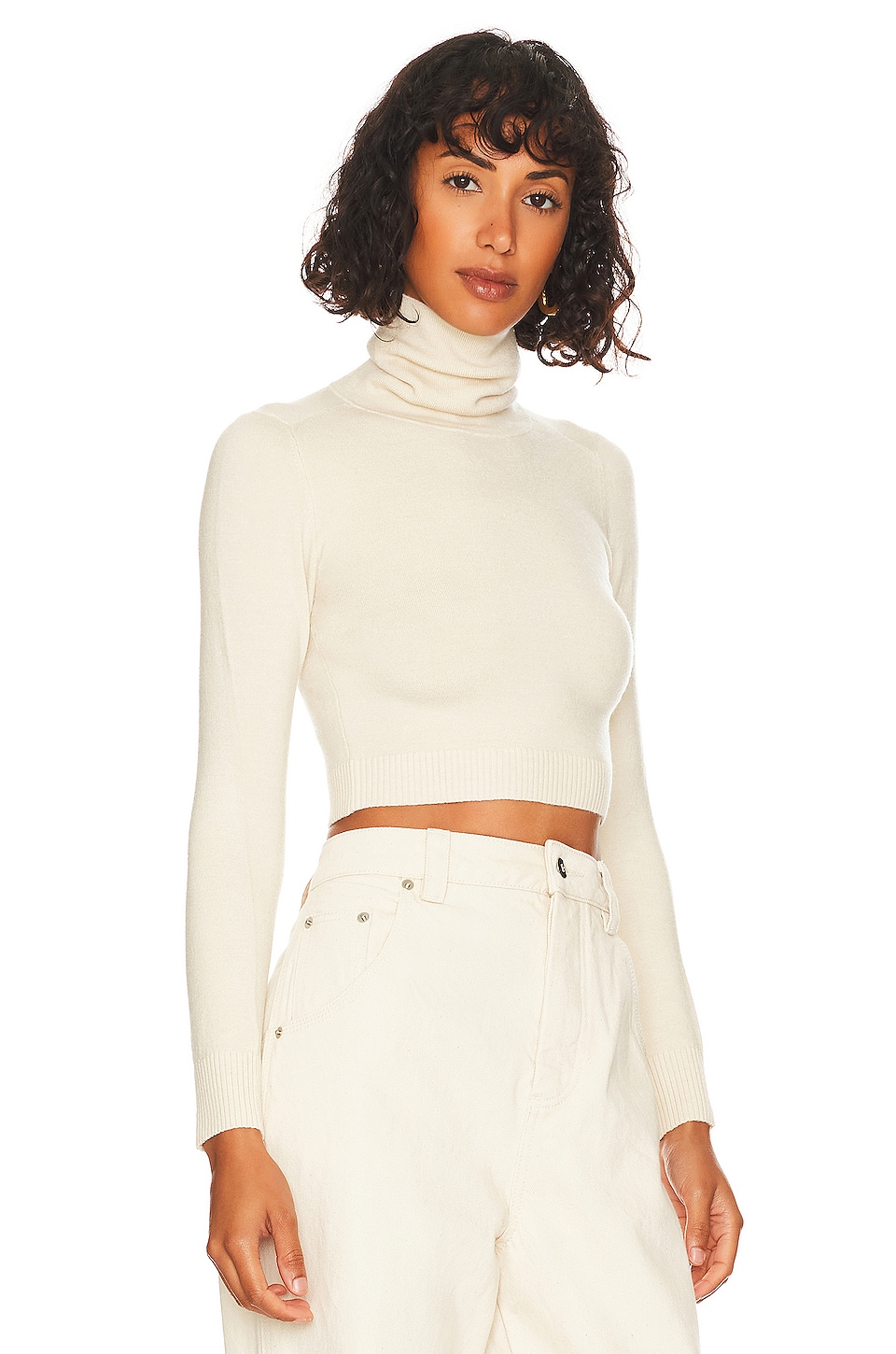 JoosTricot Long Sleeve Crop Turtleneck in Whip Cream