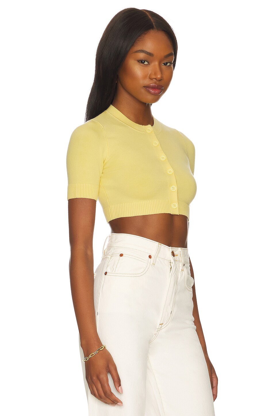 JoosTricot Short Sleeve Crop Top in Banana