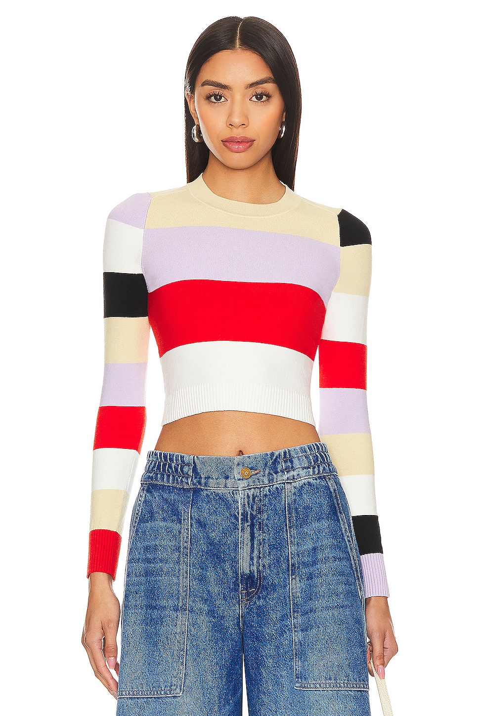 JoosTricot Color Block Intarsia Crop Top in Multi