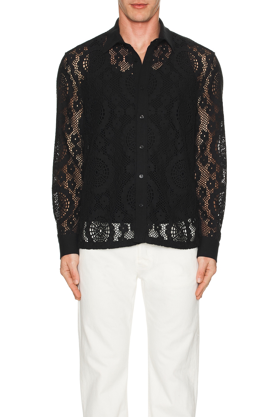 SIMKHAI Lace Button Down Shirt in Black | REVOLVE