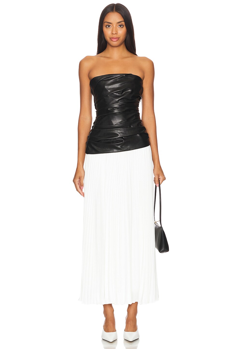 Arie Faux Leather Bustier Midi Dress