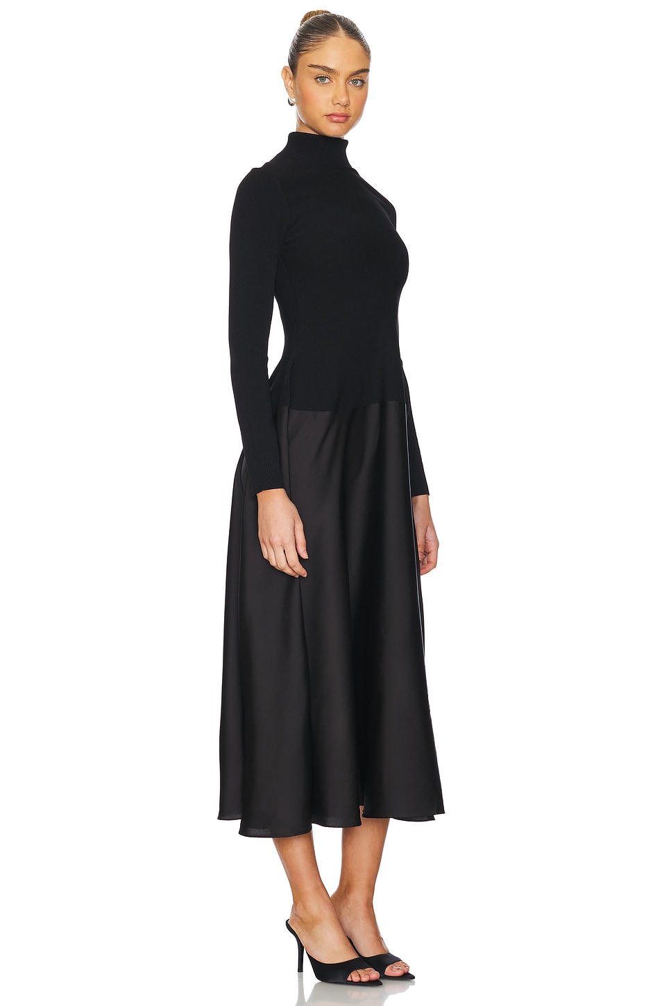 SIMKHAI Frances Long Sleeve Satin Combo Midi Dress thumbnail