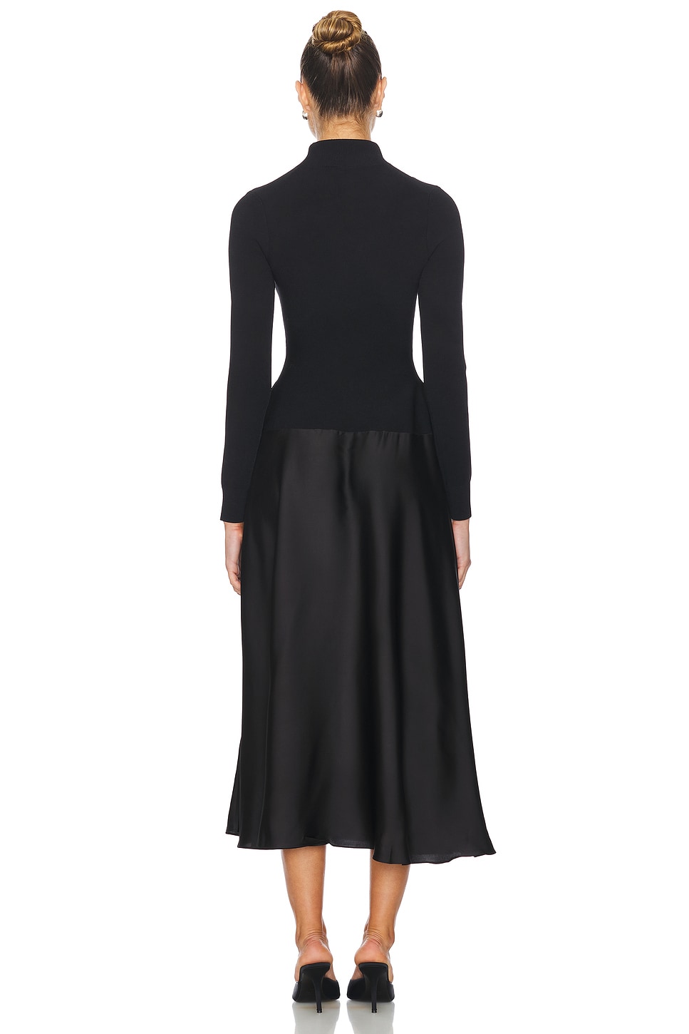 SIMKHAI Frances Long Sleeve Satin Combo Midi Dress thumbnail