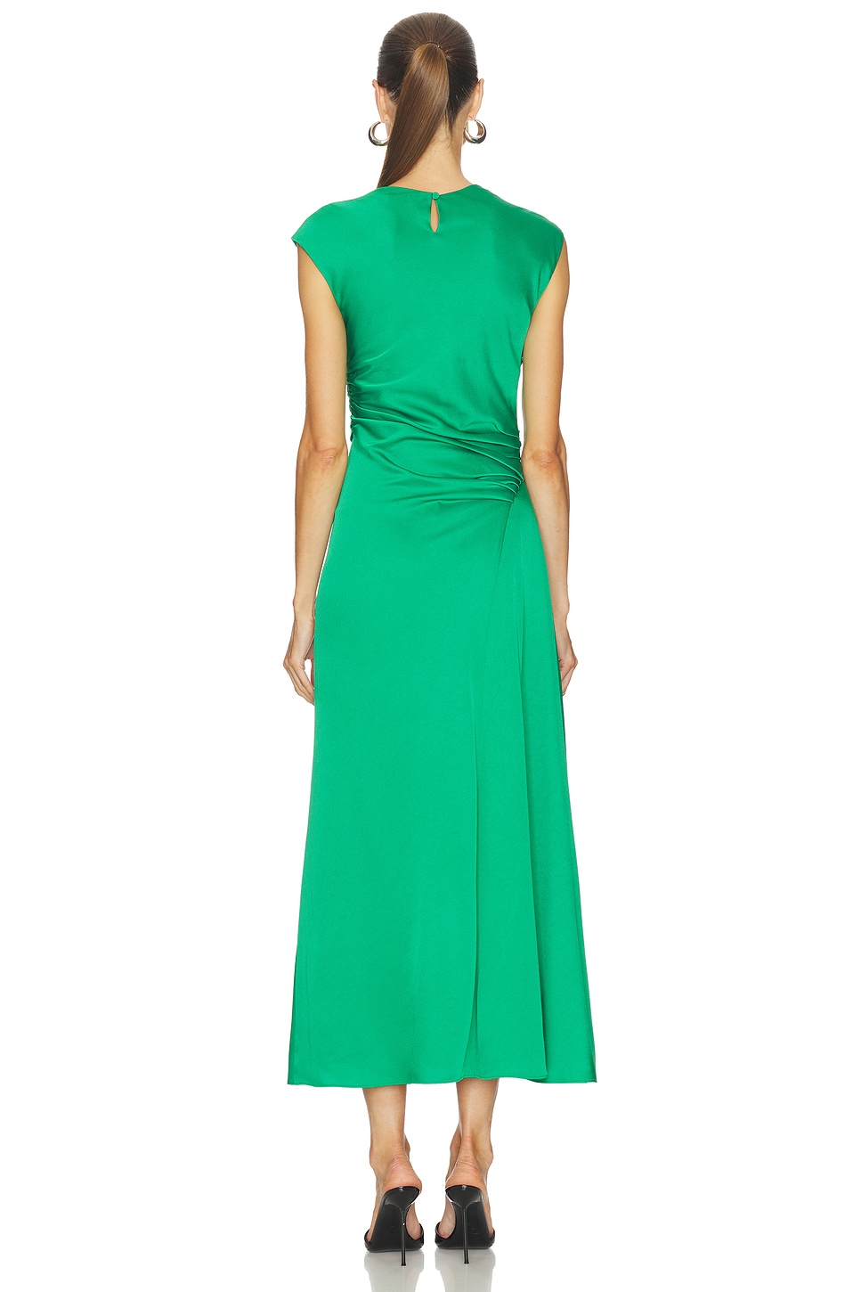 Simkhai Women's Burke Draped Satin Midi Dress in Kelly Green, Size 0 Simkhai Women's Burke Draped Satin Midi Dress in Kelly Green, Size 0