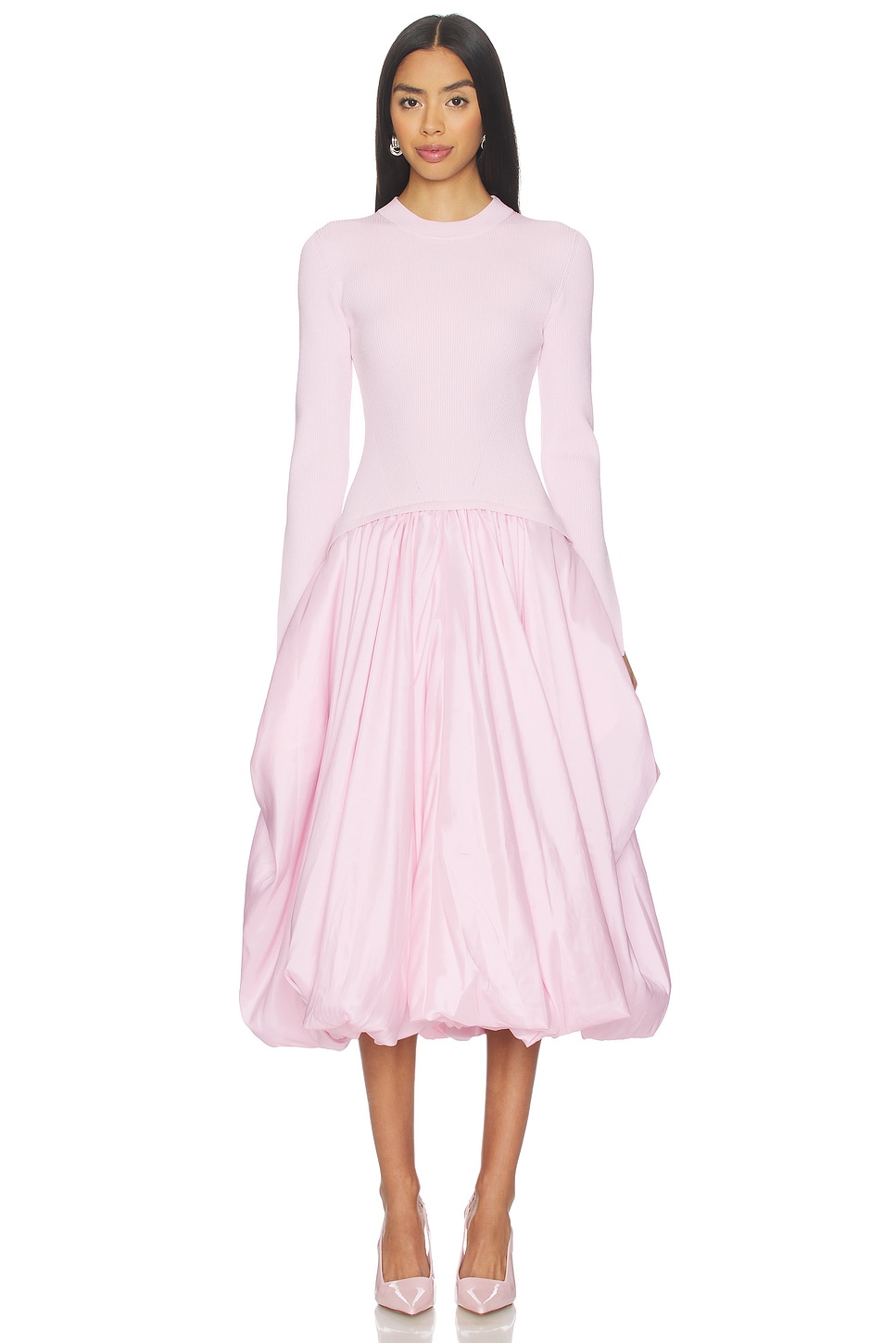 SIMKHAI Kenlie Long Sleeve Mock Neck Midi Dress in Blush | REVOLVE SIMKHAI Kenlie Long Sleeve Mock Neck Midi Dress in Blush | REVOLVE