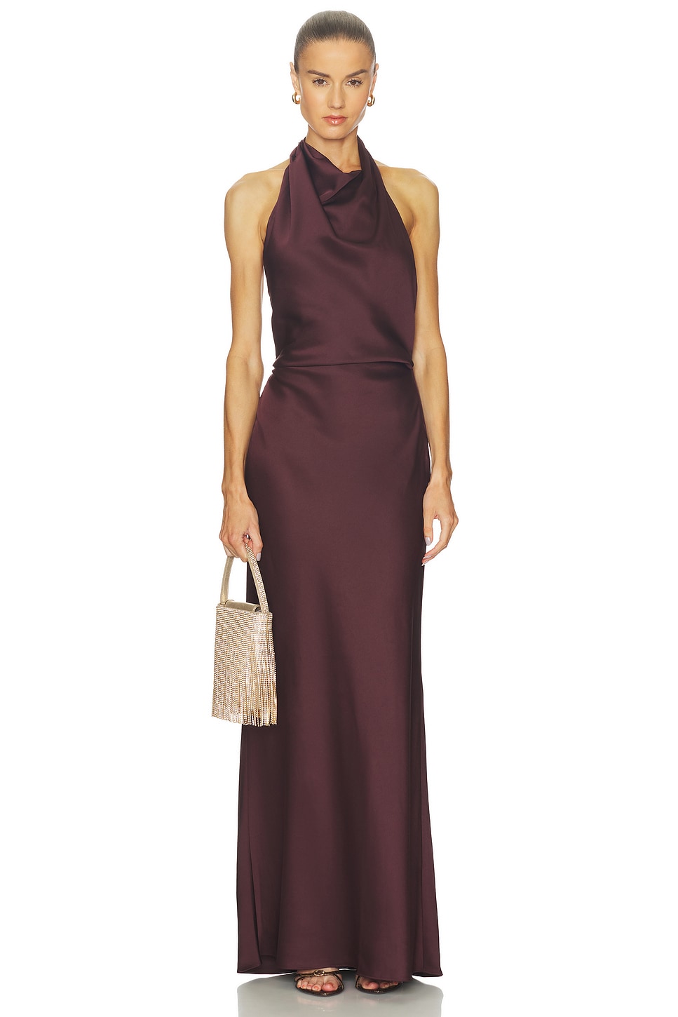 SIMKHAI Reannon Draped Gown in Mahogany | REVOLVE