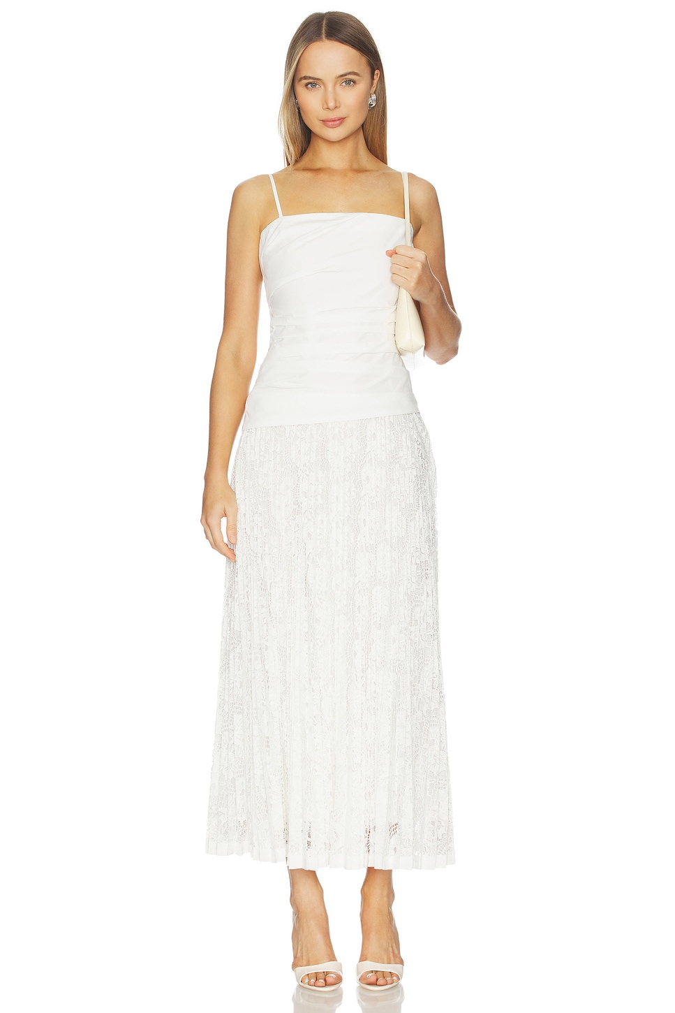 chinese dress ladies Jonathan Simkhai Tiered Lace Midi Dress White Size 8 Short Sleeve   Celebrity Owned