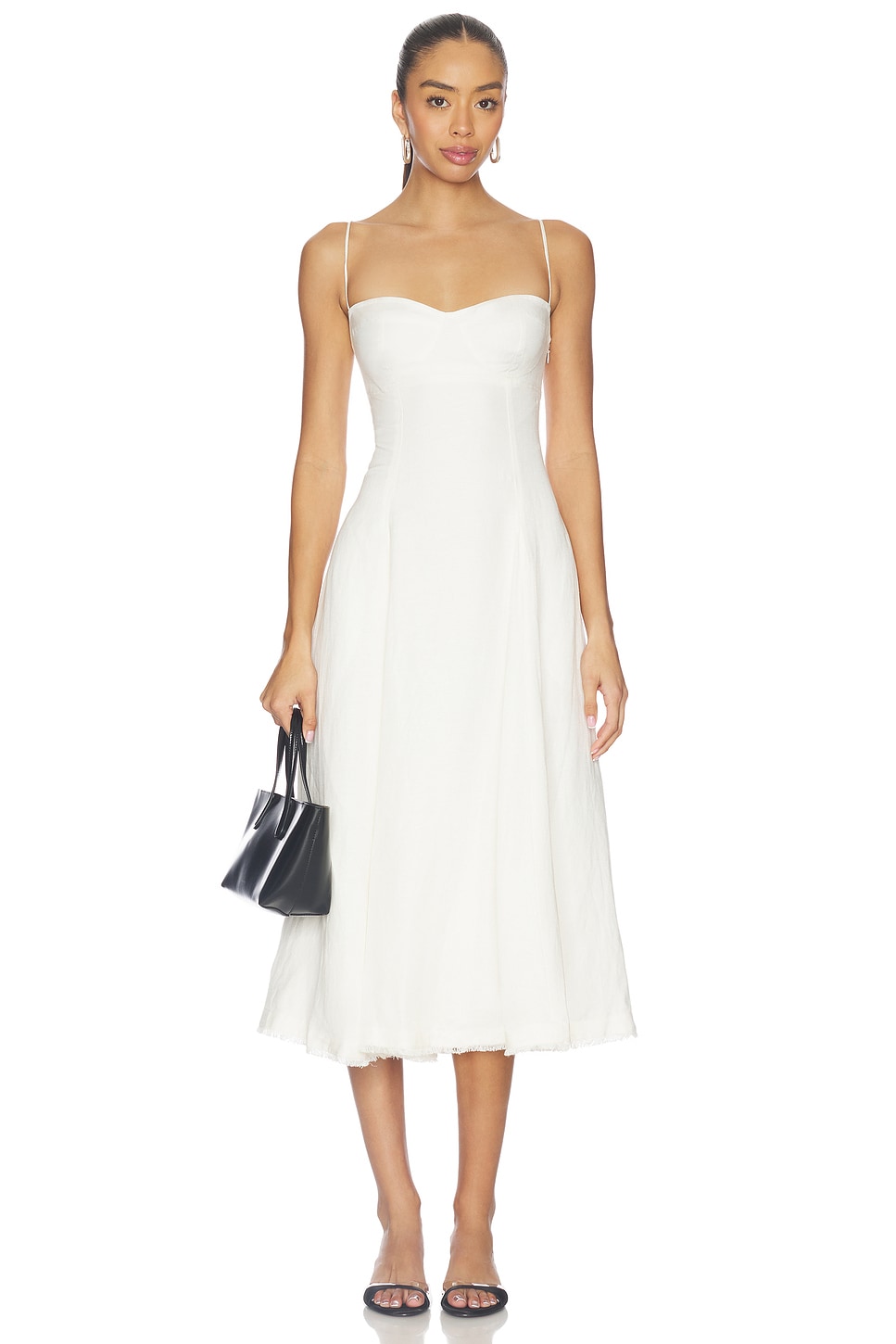 SIMKHAI Analise Bustier Midi Dress in White | REVOLVE