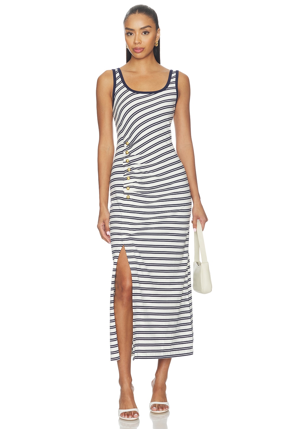 cotton jersey midi dress Becker Cotton Jersey Midi Dress in Midnight Stripe