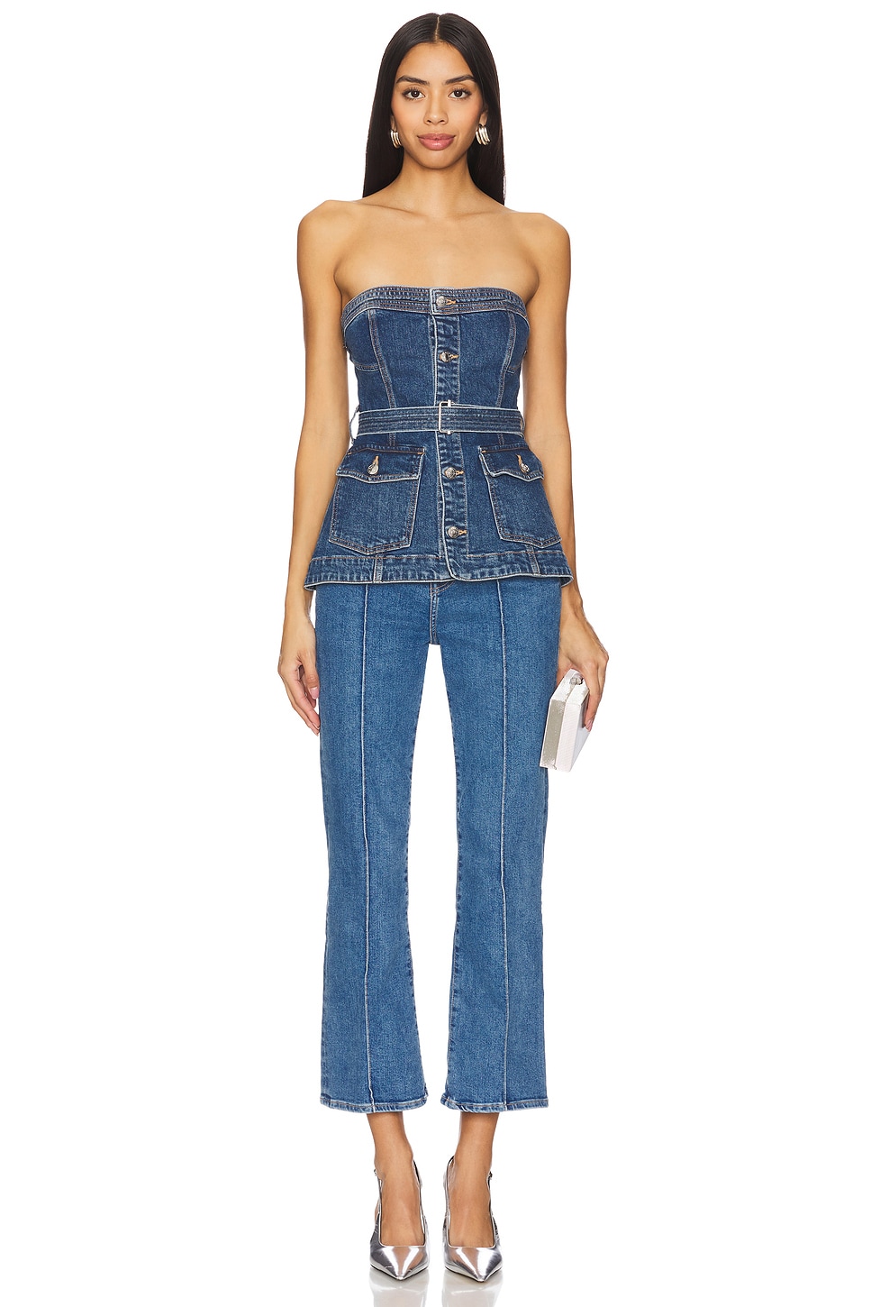 SIMKHAI Ansel Crop Flare Jeans In Midnight Wash REVOLVE simkhai-ansel-crop-flare-jeans-in-midnight-wash-revolve