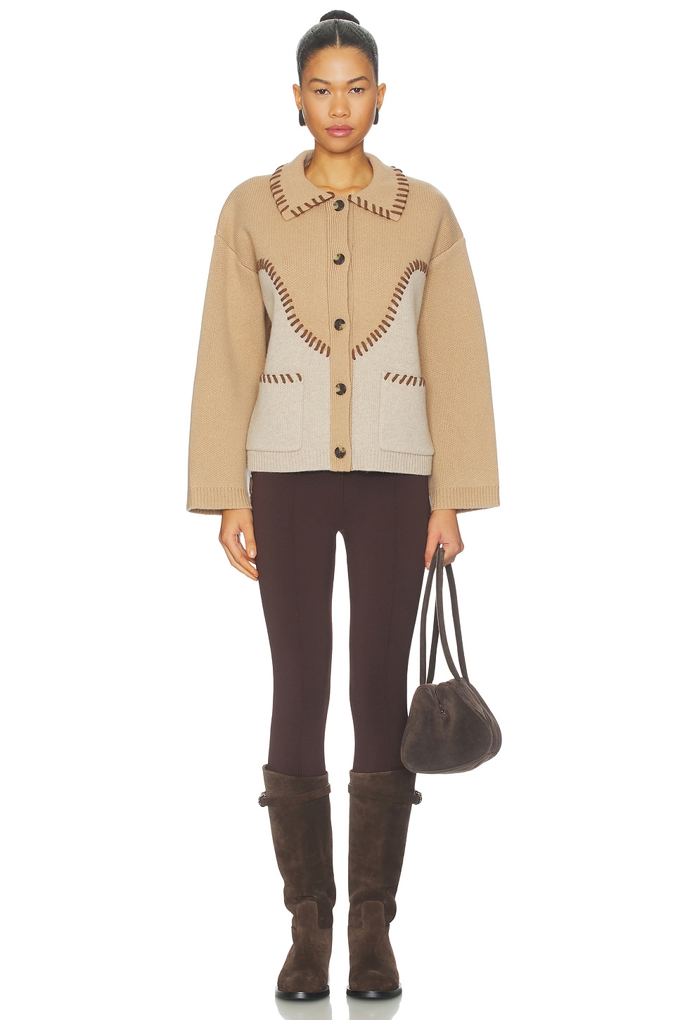 SIMKHAI Chesney Oversized Cardigan in Camel Multi | REVOLVE