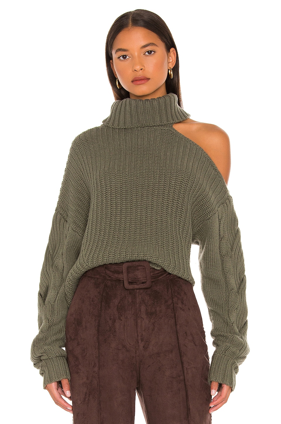 SIMKHAI Aubrey Cable Sweater in Hunter | REVOLVE