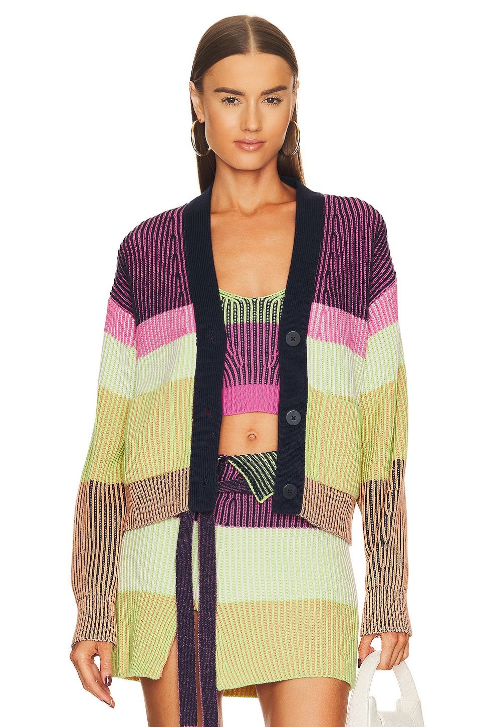 Image 1 of Safford Cashmere Cardigan in Lime Multi