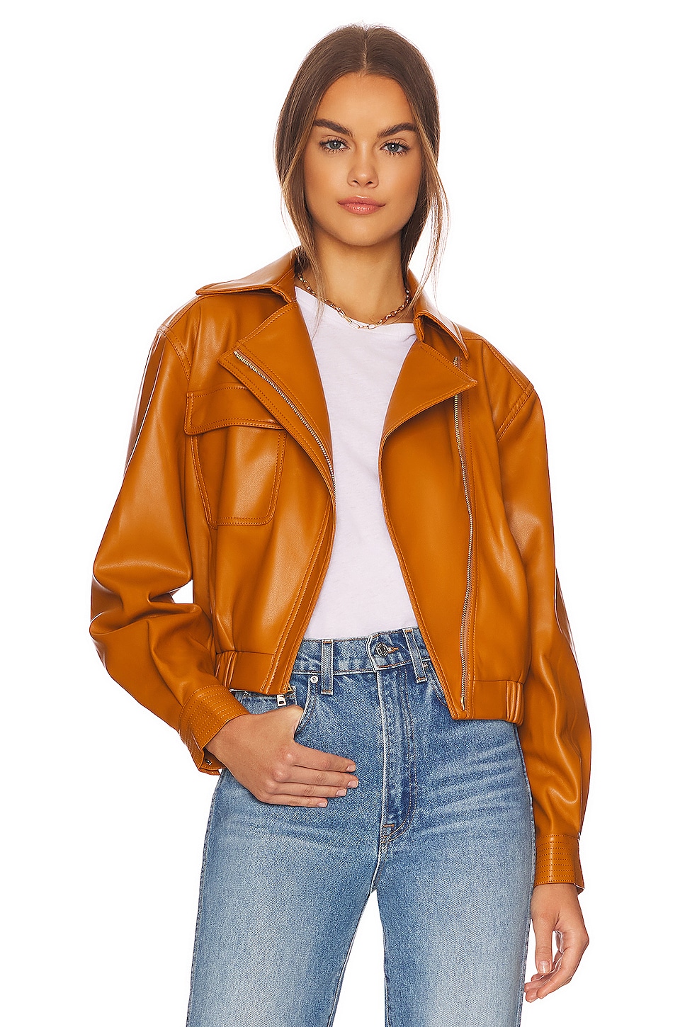 SIMKHAI Ronan Vegan Leather Jacket in Copper | REVOLVE