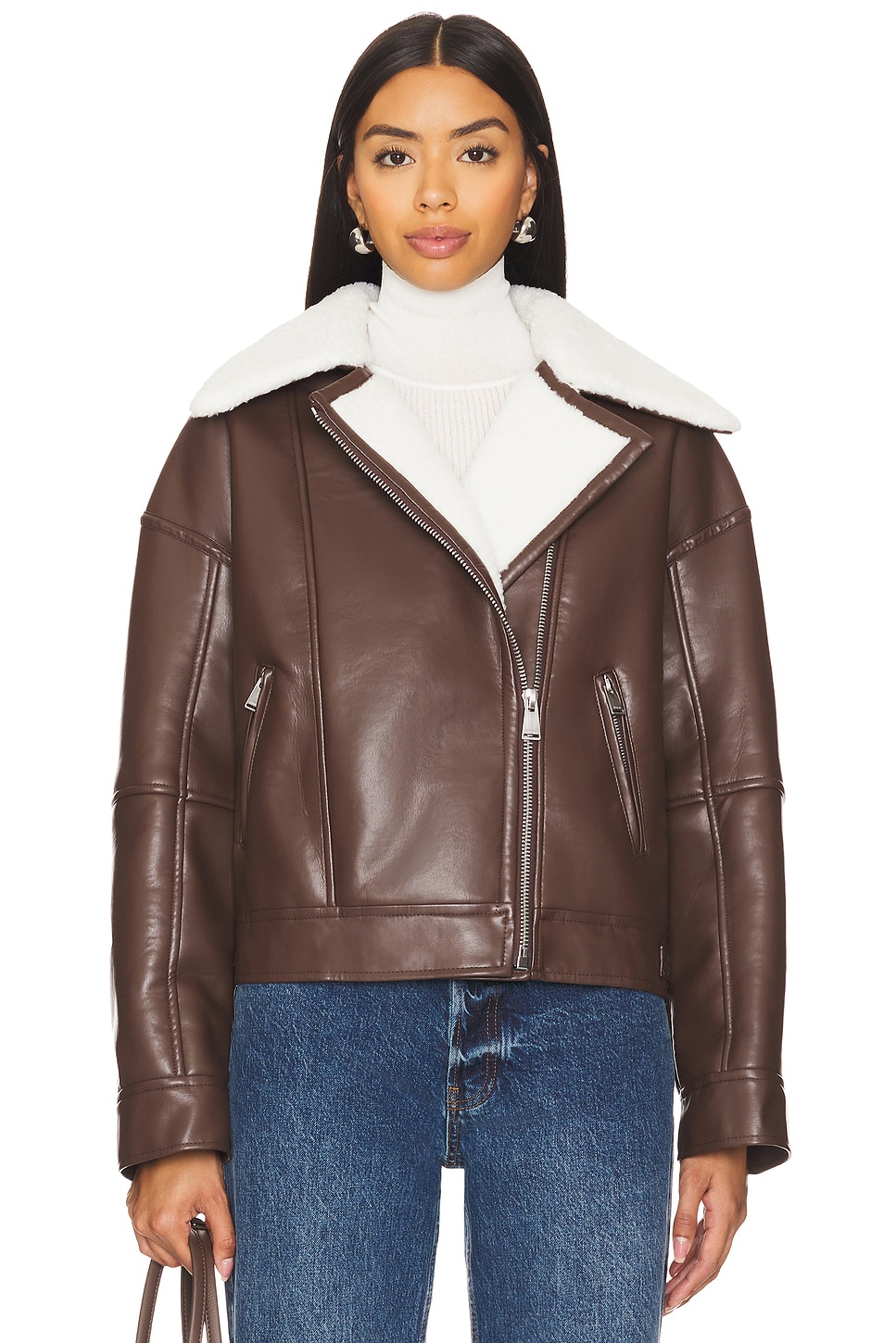 SIMKHAI Nyx Faux Leather Sherpa Moto Jacket thumbnail