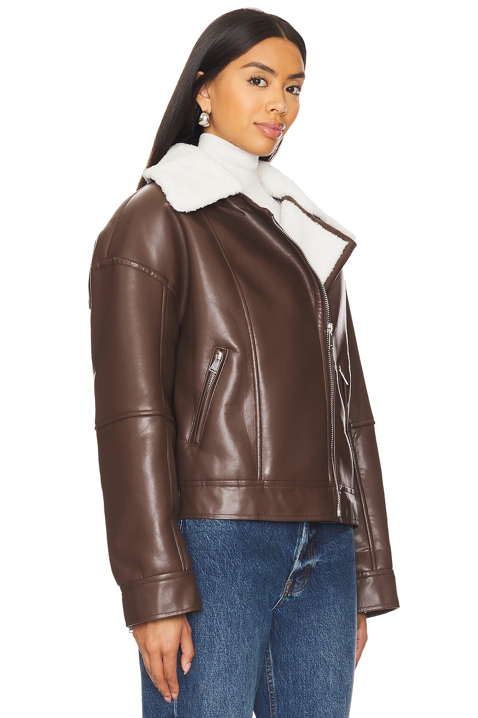 SIMKHAI Nyx Faux Leather Sherpa Moto Jacket thumbnail