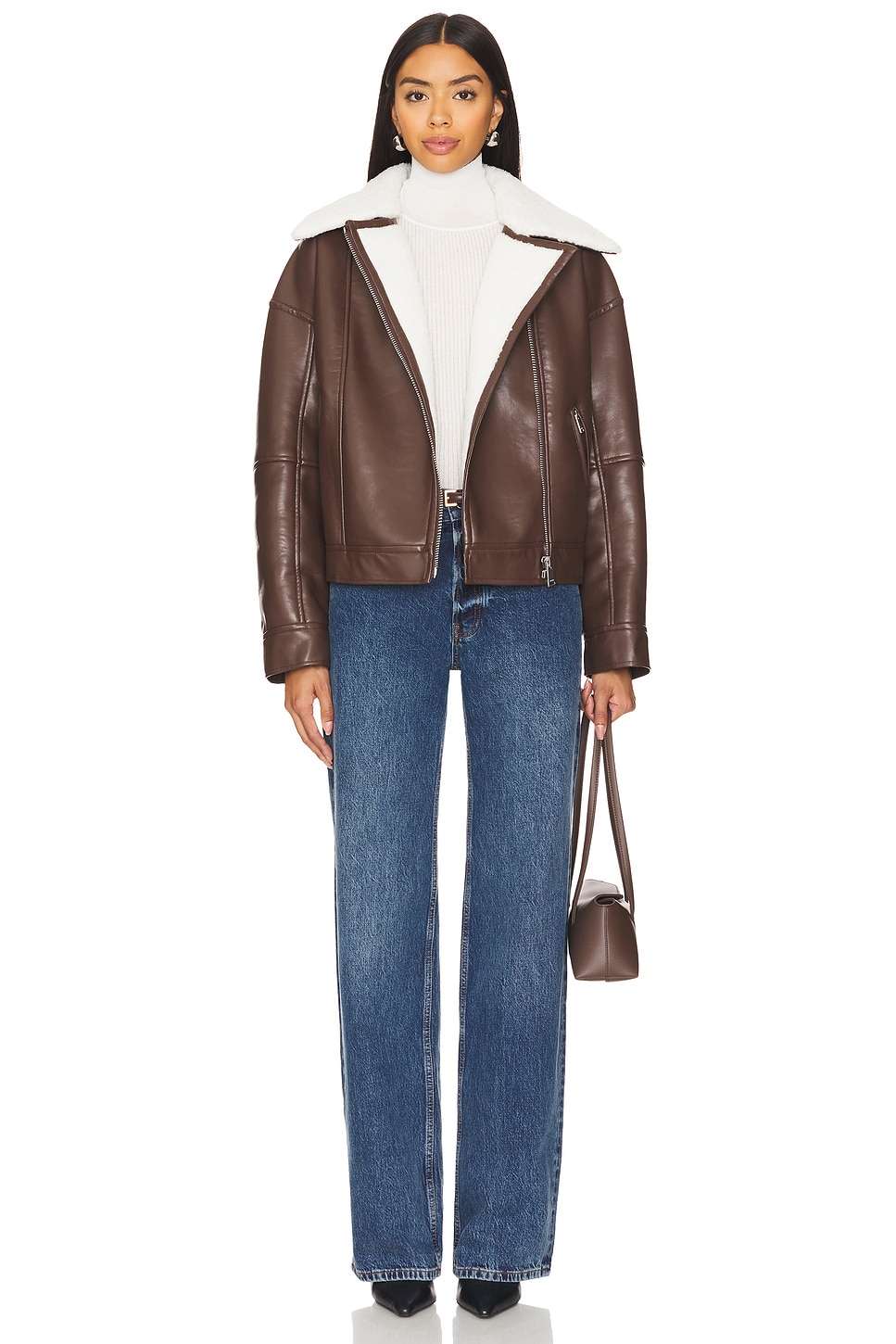 SIMKHAI Nyx Faux Leather Sherpa Moto Jacket thumbnail