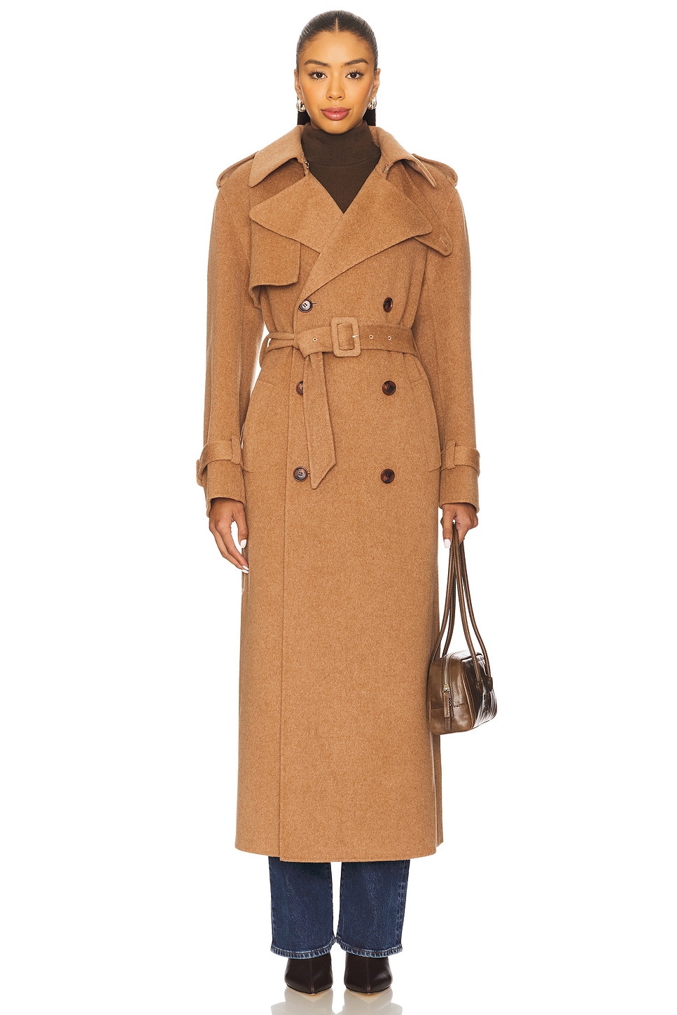 SIMKHAI Rumi Belted Long Coat in Camel | REVOLVE