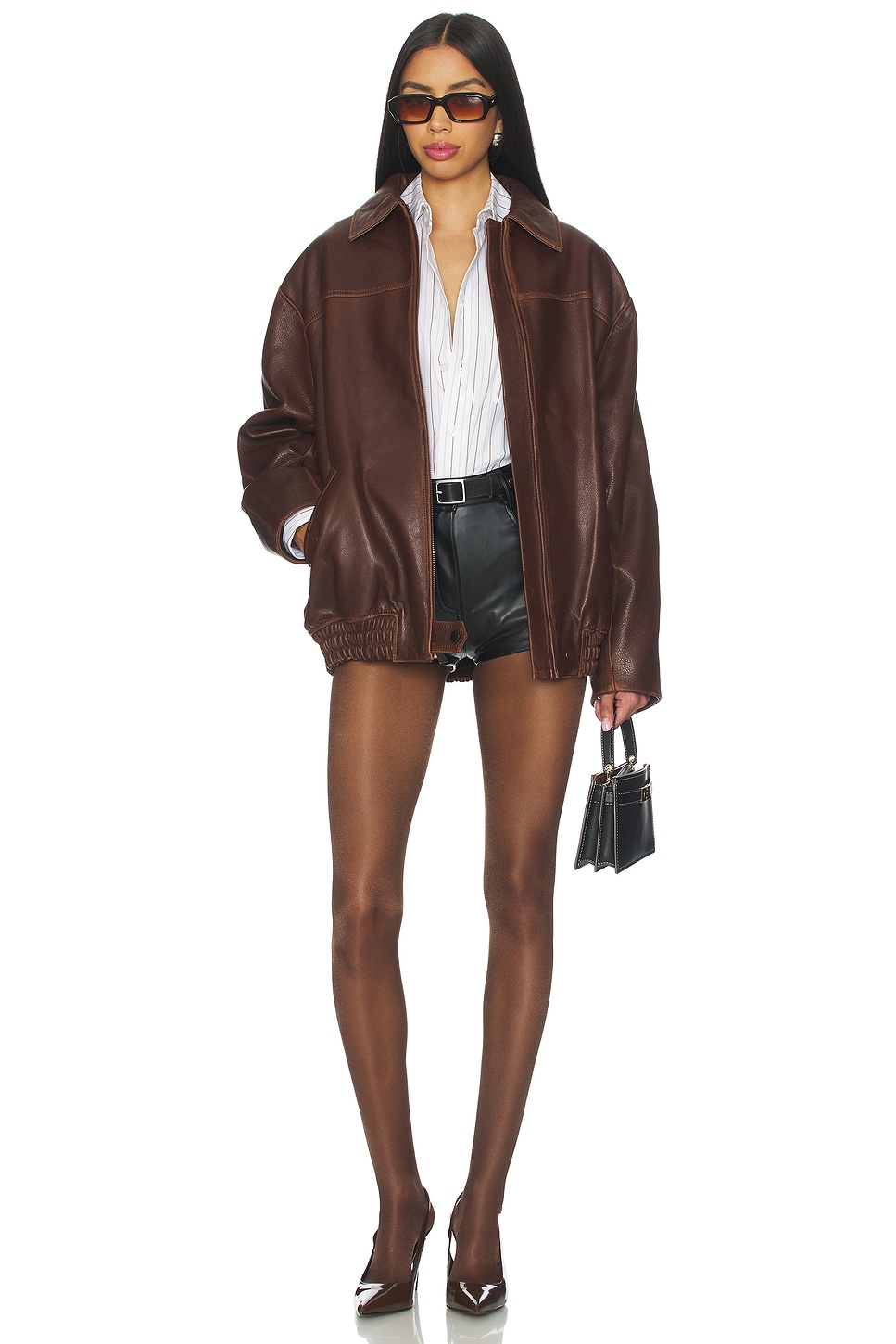 SIMKHAI Huntington Oversized Jacket in Distressed Chocolate | REVOLVE