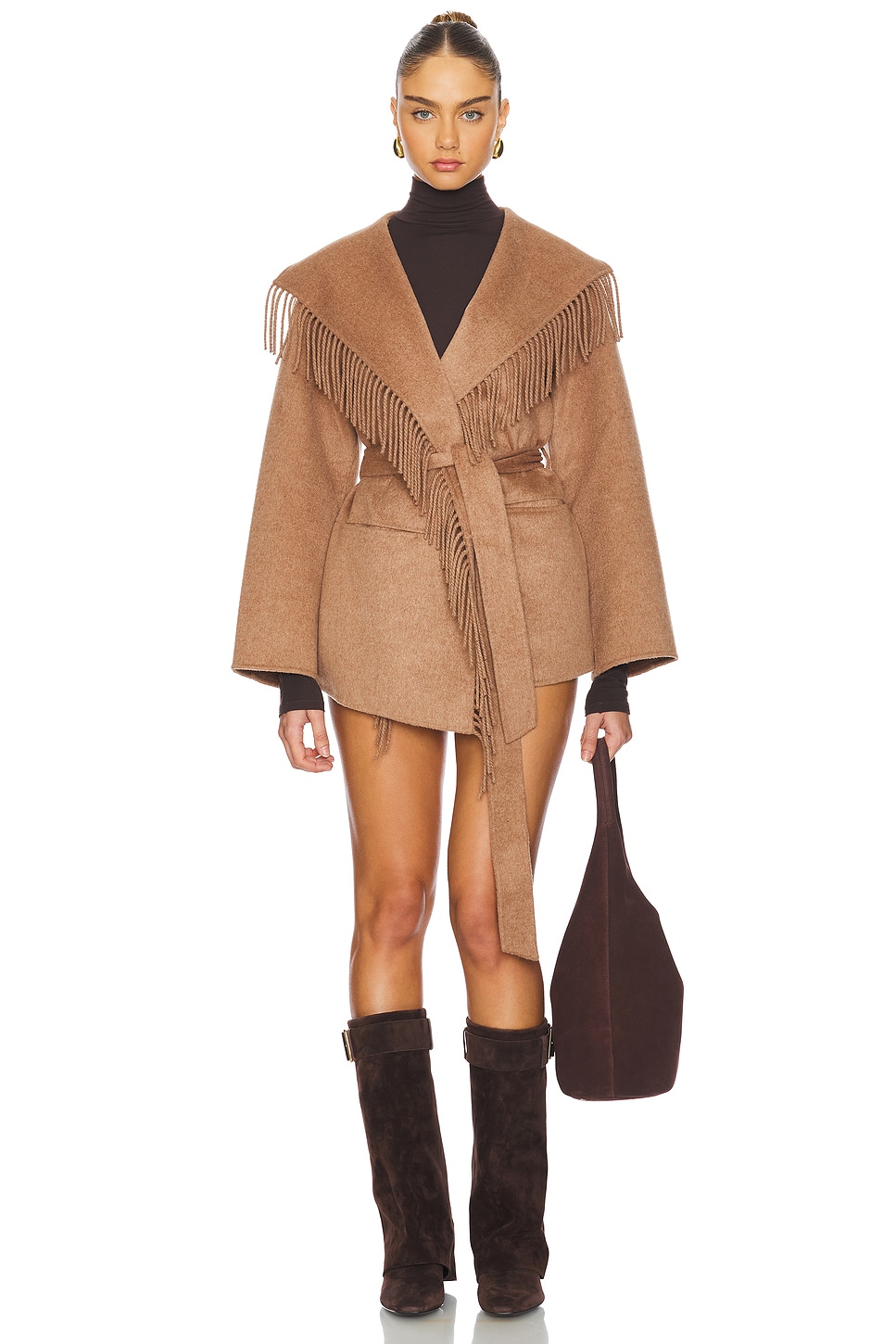 SIMKHAI Rowen Fringe Lapel Jacket in Camel | REVOLVE