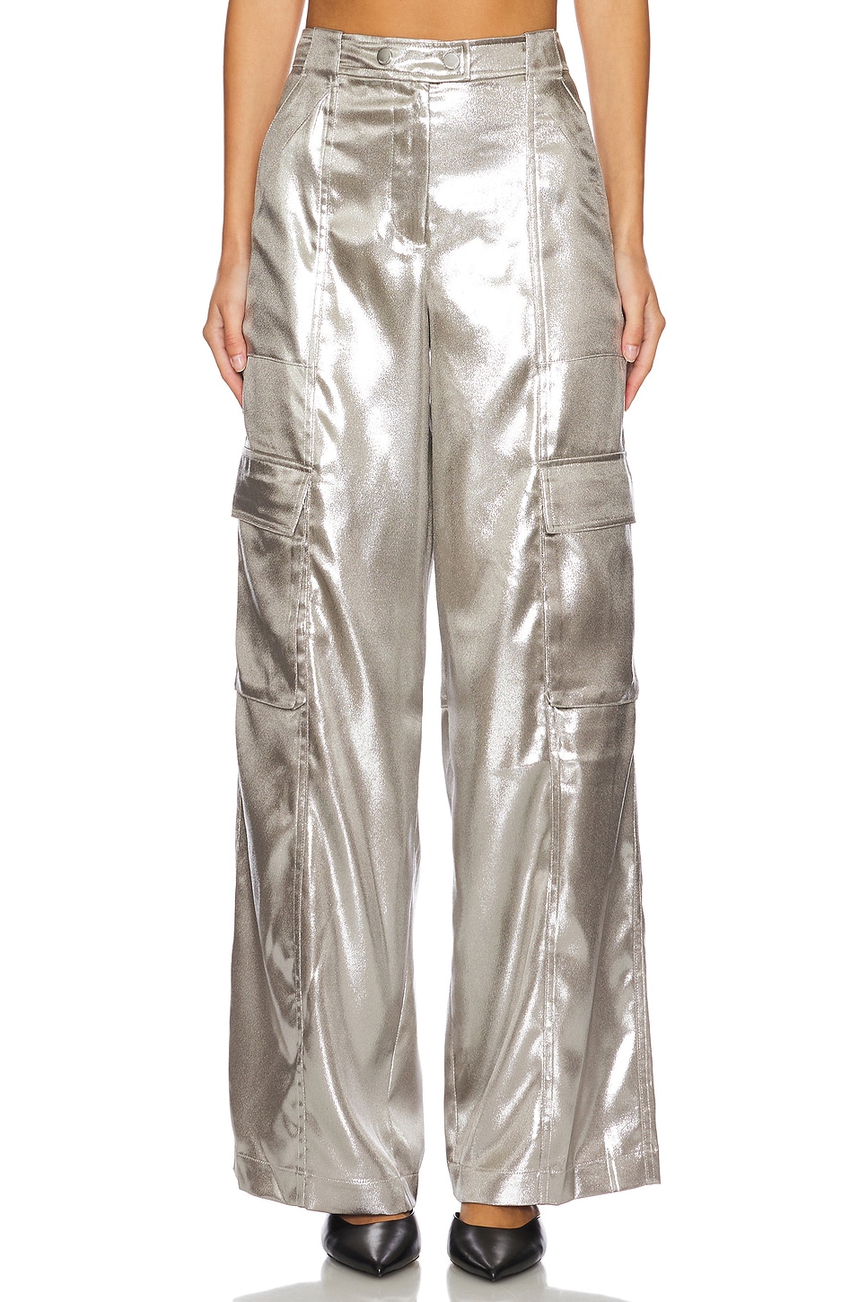 SIMKHAI Beatriz Wide Leg Cargo Pant in Silver | REVOLVE