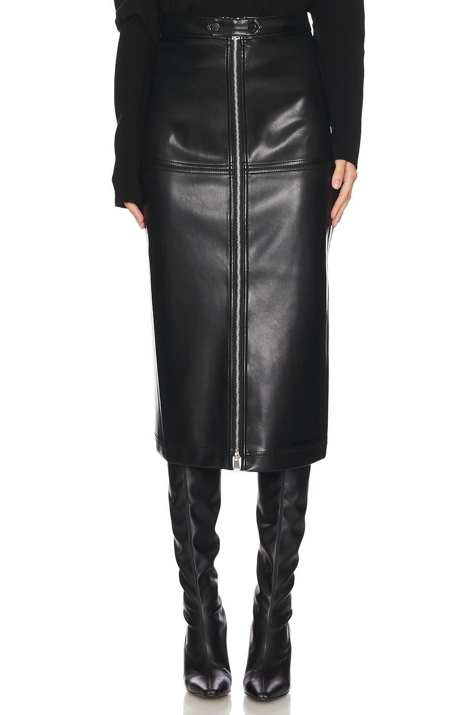 SIMKHAI Bianca Faux Leather Midi Skirt in Black | REVOLVE