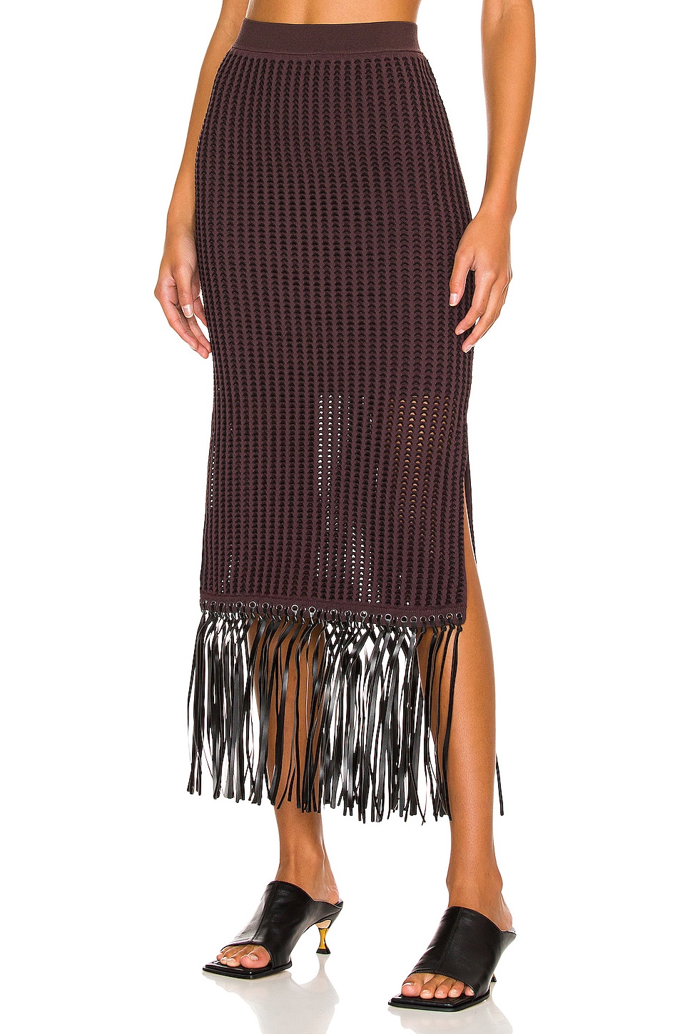 revolve black fringe skirt