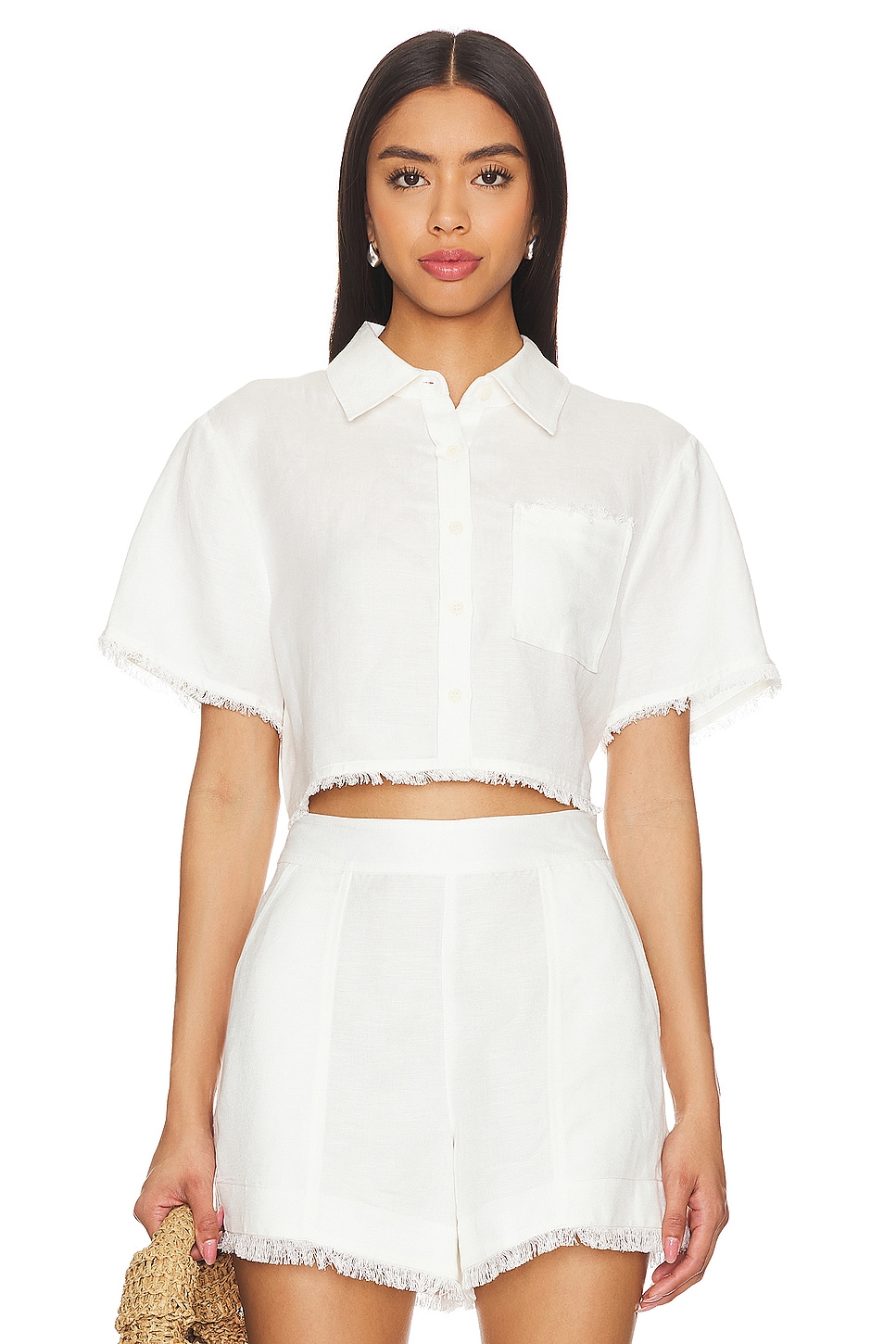 SIMKHAI Solange Cropped Shirt in White | REVOLVE