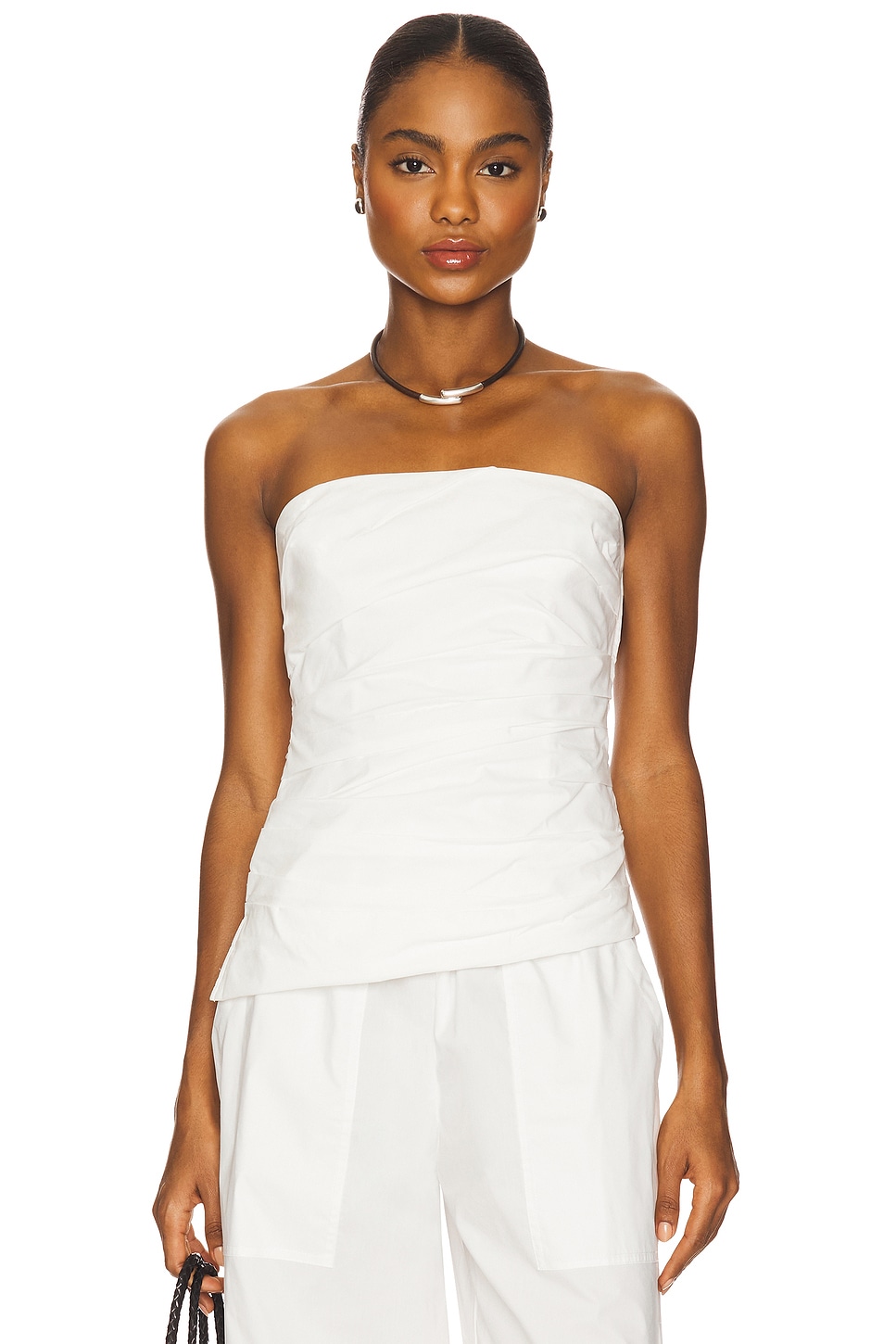 SIMKHAI Emerson Ruched Bustier Top in White | REVOLVE