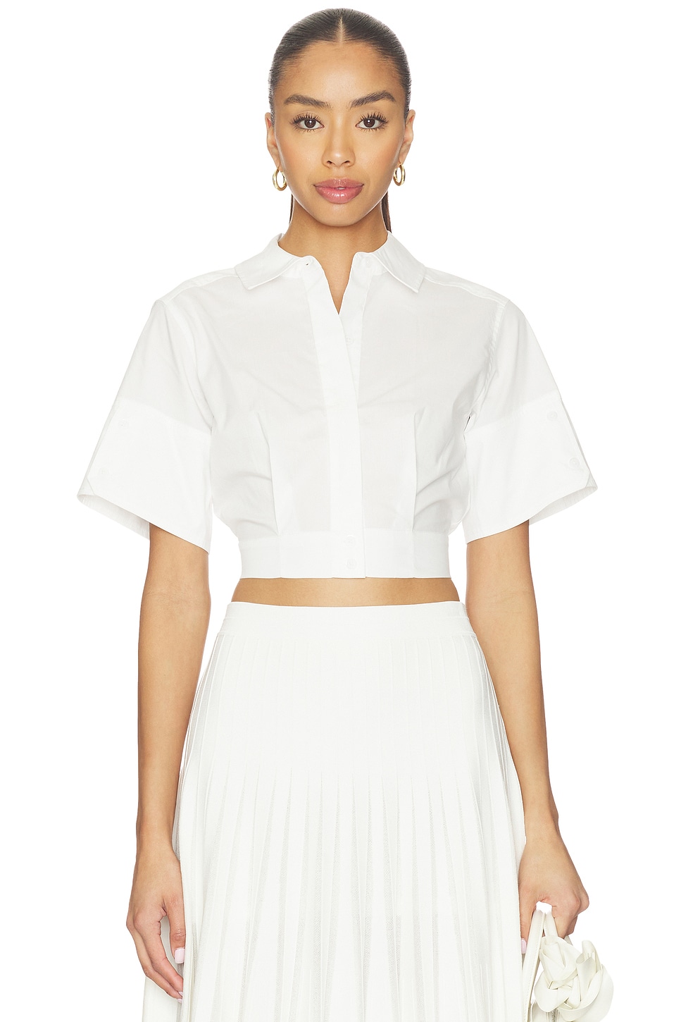 SIMKHAI Sabrina Short Sleeve Crop Top in White | REVOLVE
