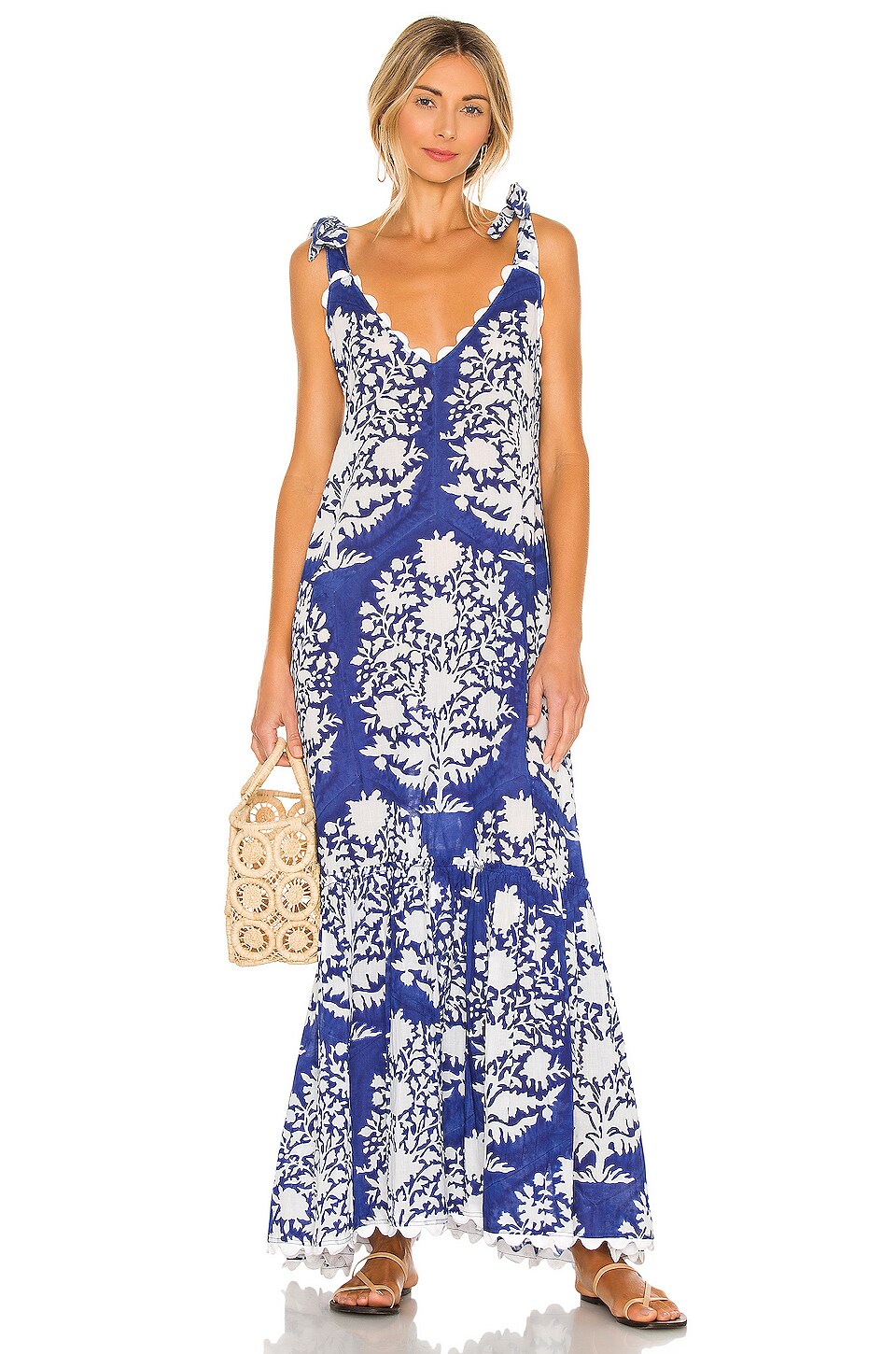 juliet dunn V Neck Maxi Dress in Blue