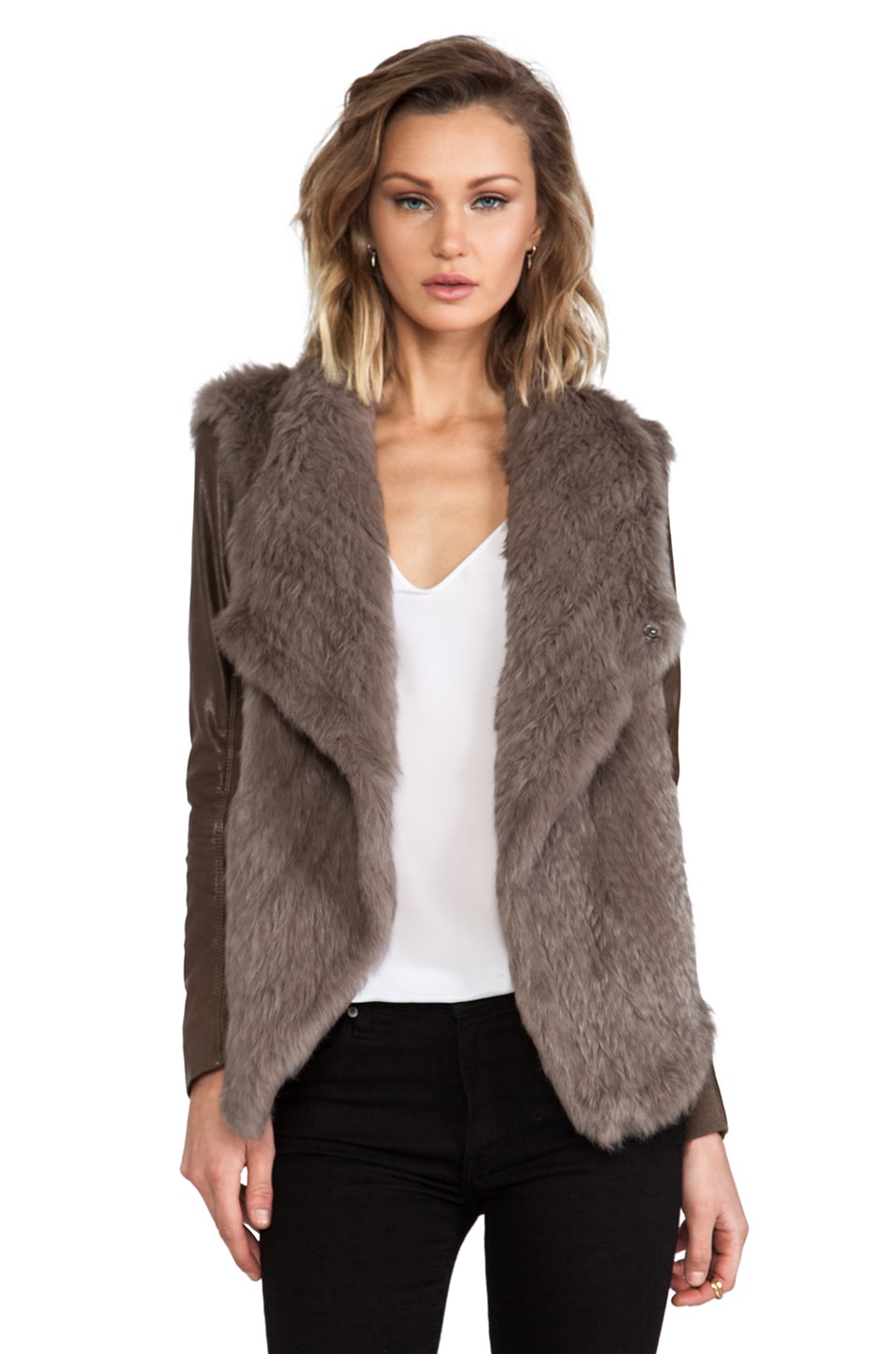 June Knit Fur Jacket With Leather Sleeves In Walnut Revolve June Knit Fur Jacket With Leather Sleeves In Walnut